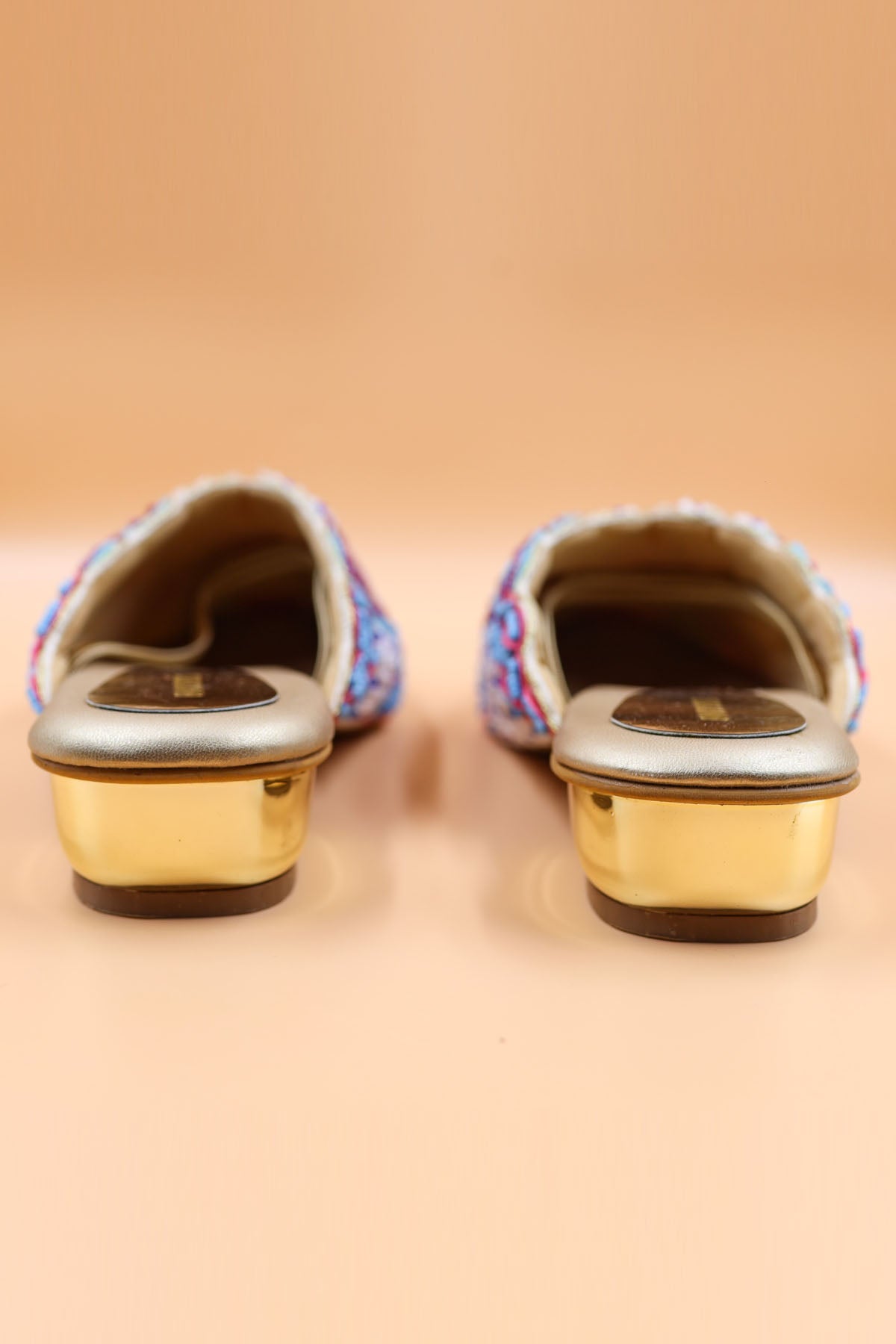 Blue Bead Embroidered Mules