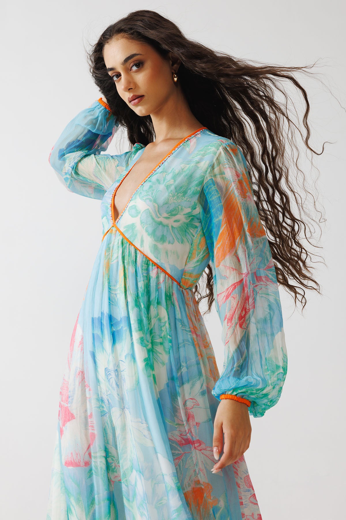 Blue Bead & Sequins Maxi Dress