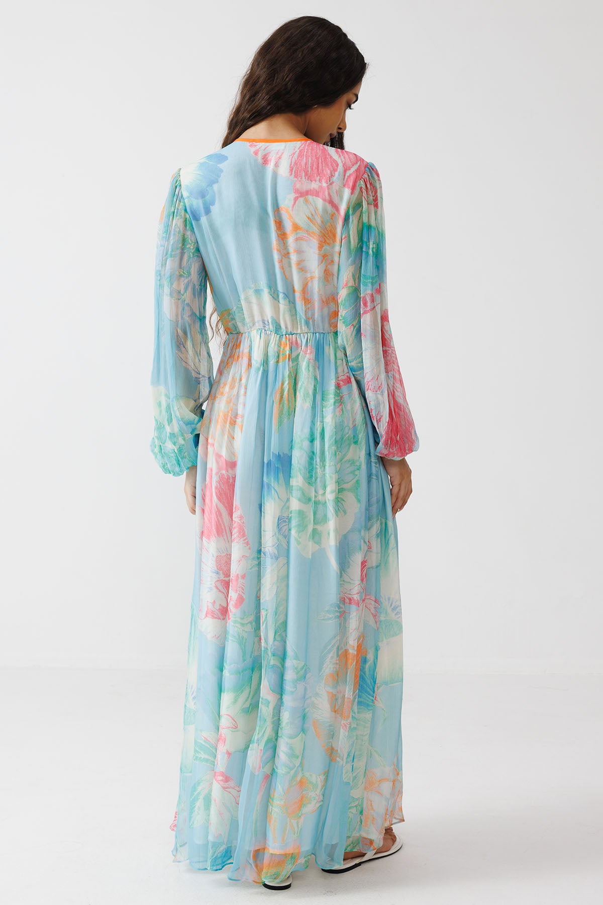 Blue Bead & Sequins Maxi Dress