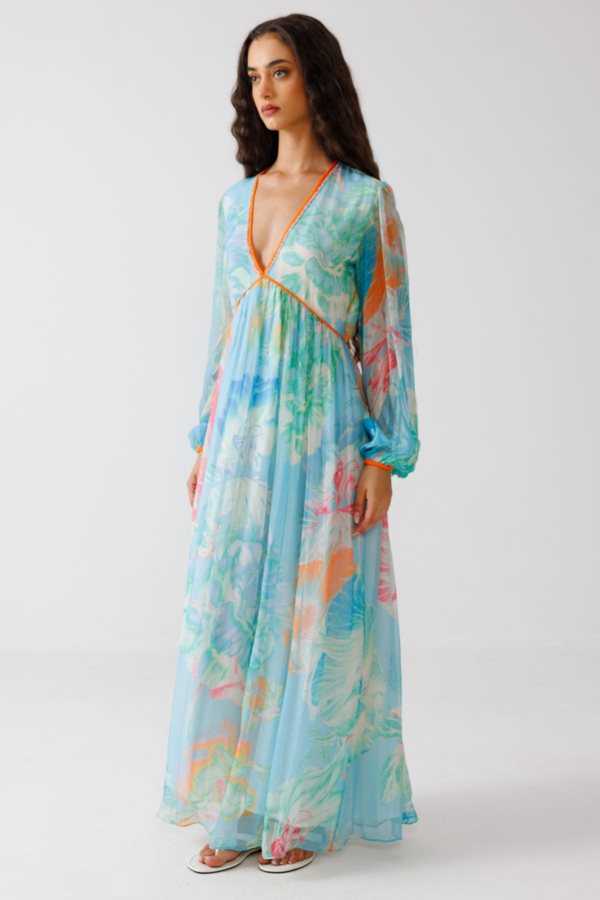 Blue Bead & Sequins Maxi Dress