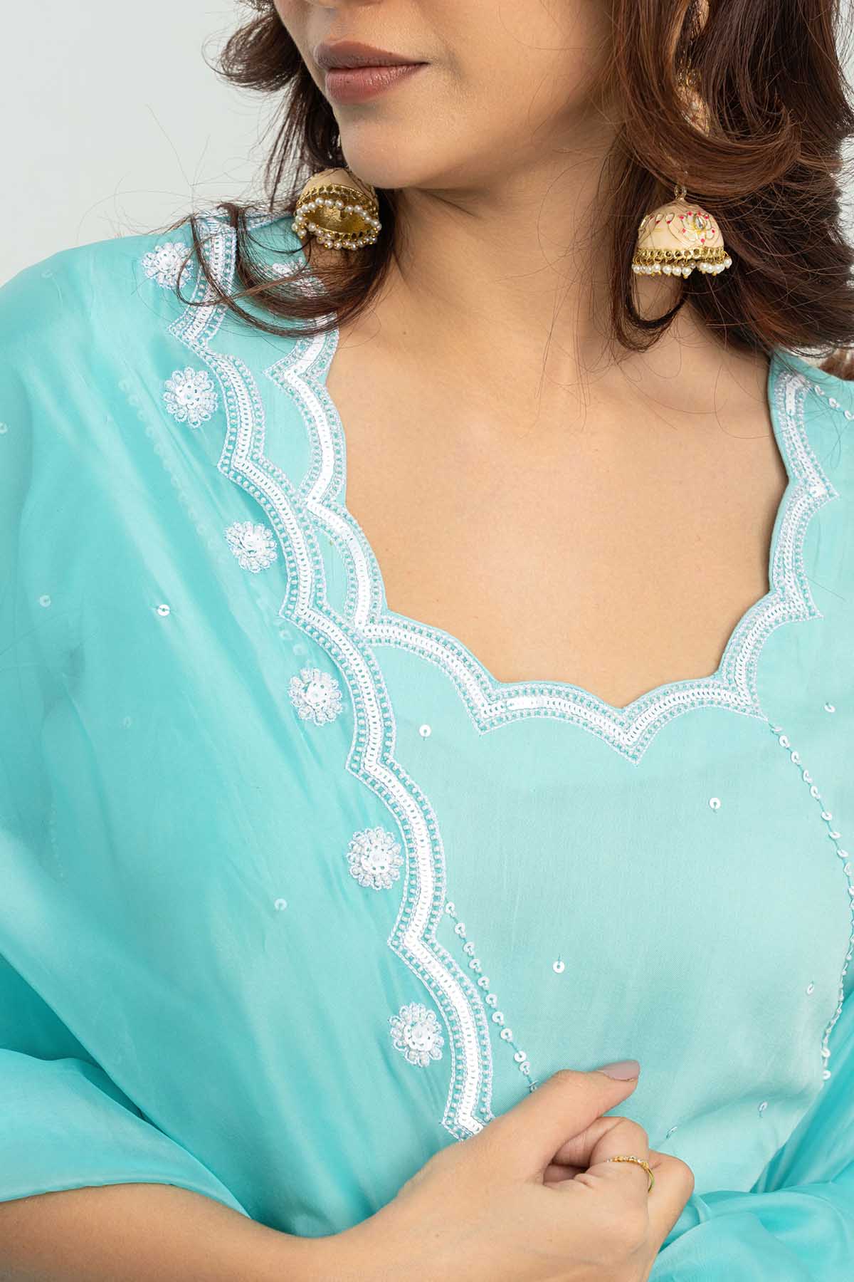 Blue Bead Work Palazzo Pants