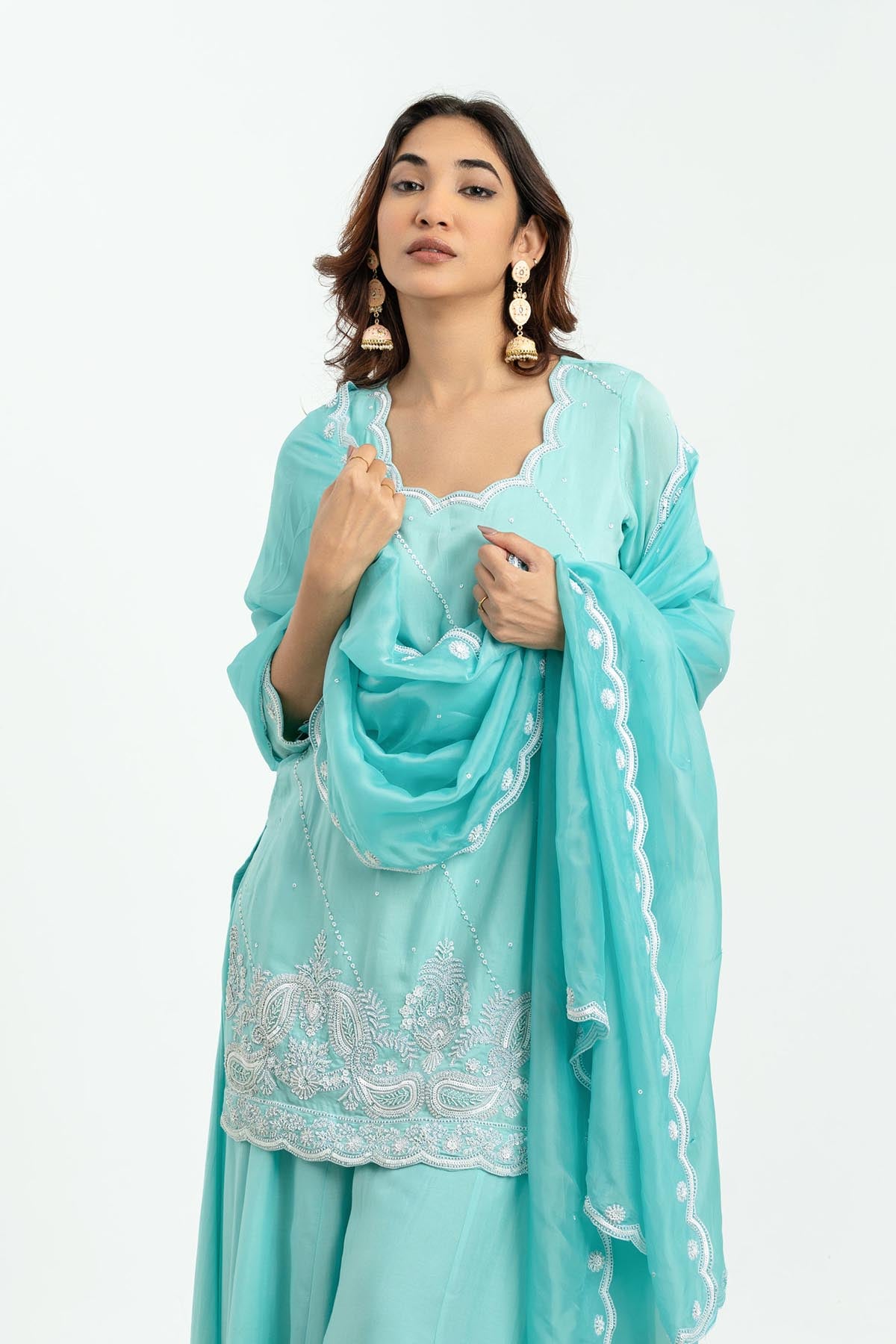 Blue Bead Work Palazzo Pants