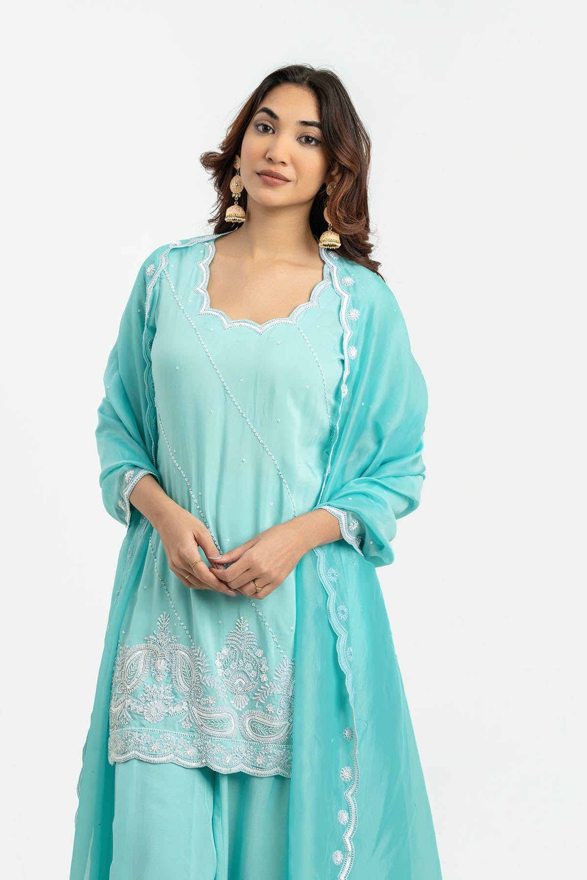 Blue Bead Work Palazzo Pants