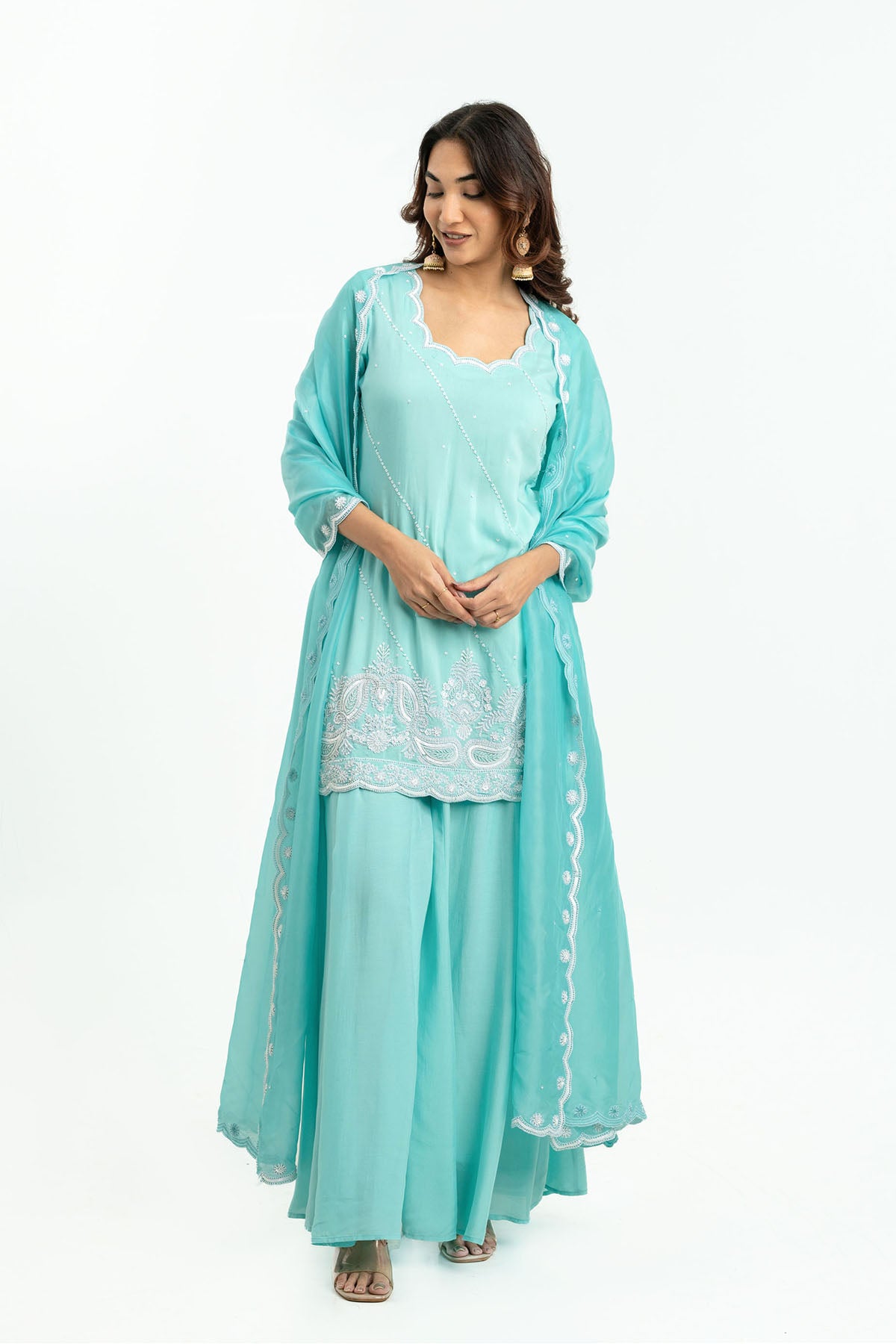 Blue Bead Work Palazzo Pants