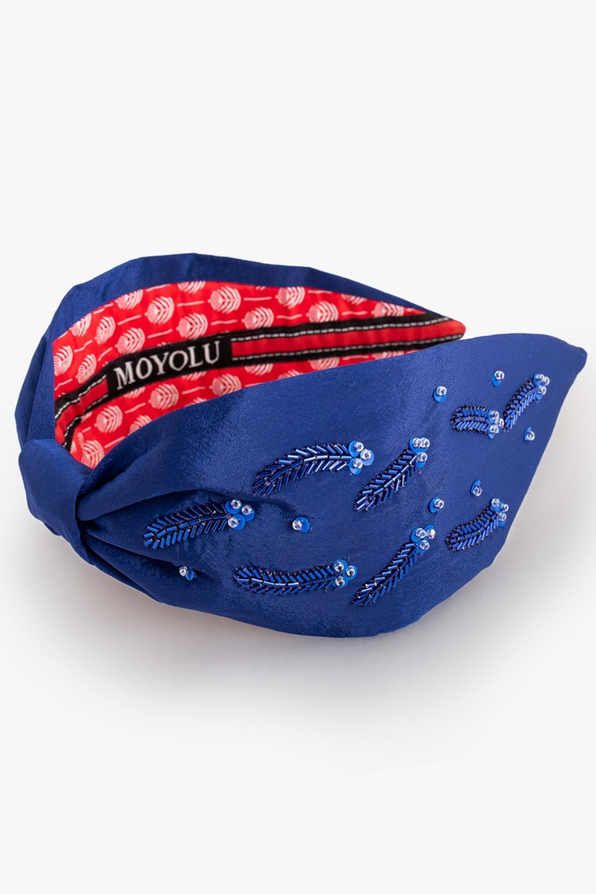 Moyolu Blue Beads Embroidered Headband for accessories online at ScrollnShops