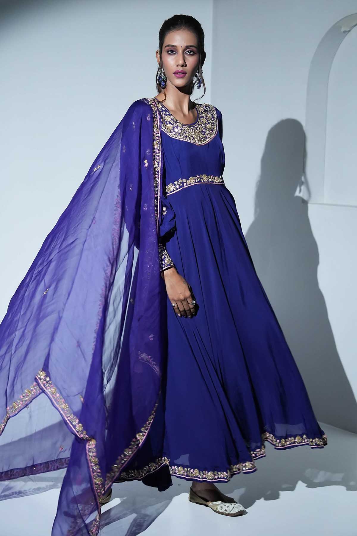 Buy Blue Beads Work Anarkali Set by Aavya for women online at ScrollnShops