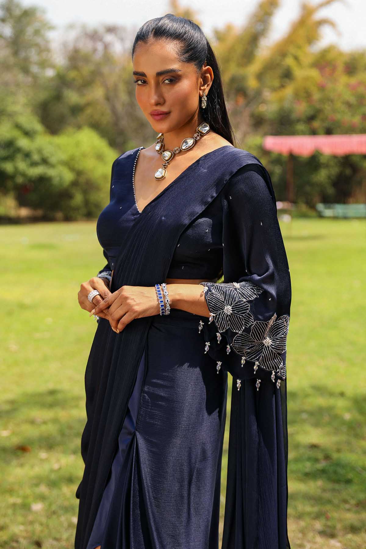 Blue Bell Sleeves Blouse & Saree