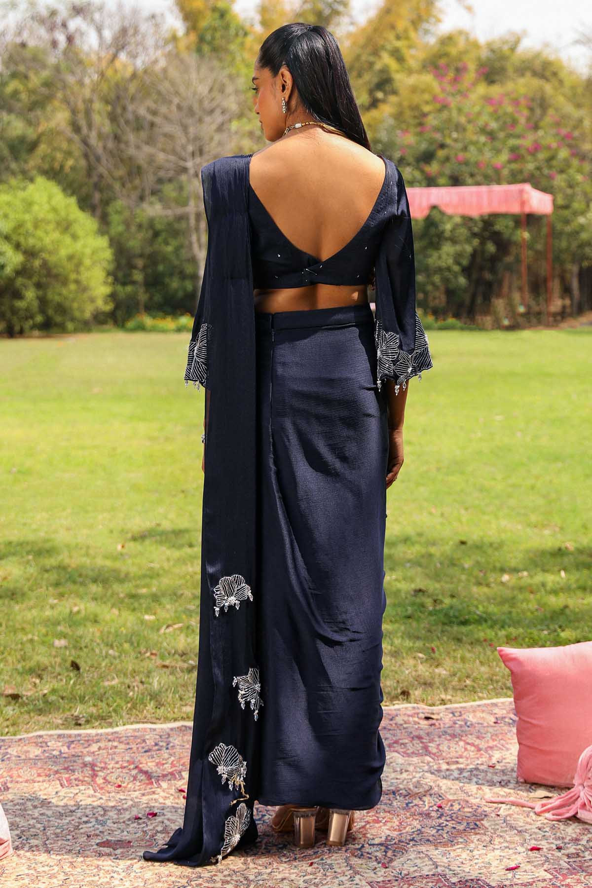 Blue Bell Sleeves Blouse & Saree