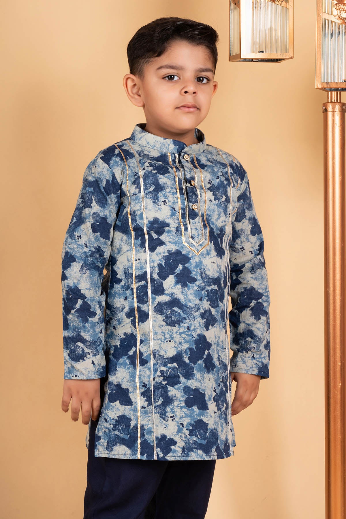 Blue & Black Cotton Kurta Set