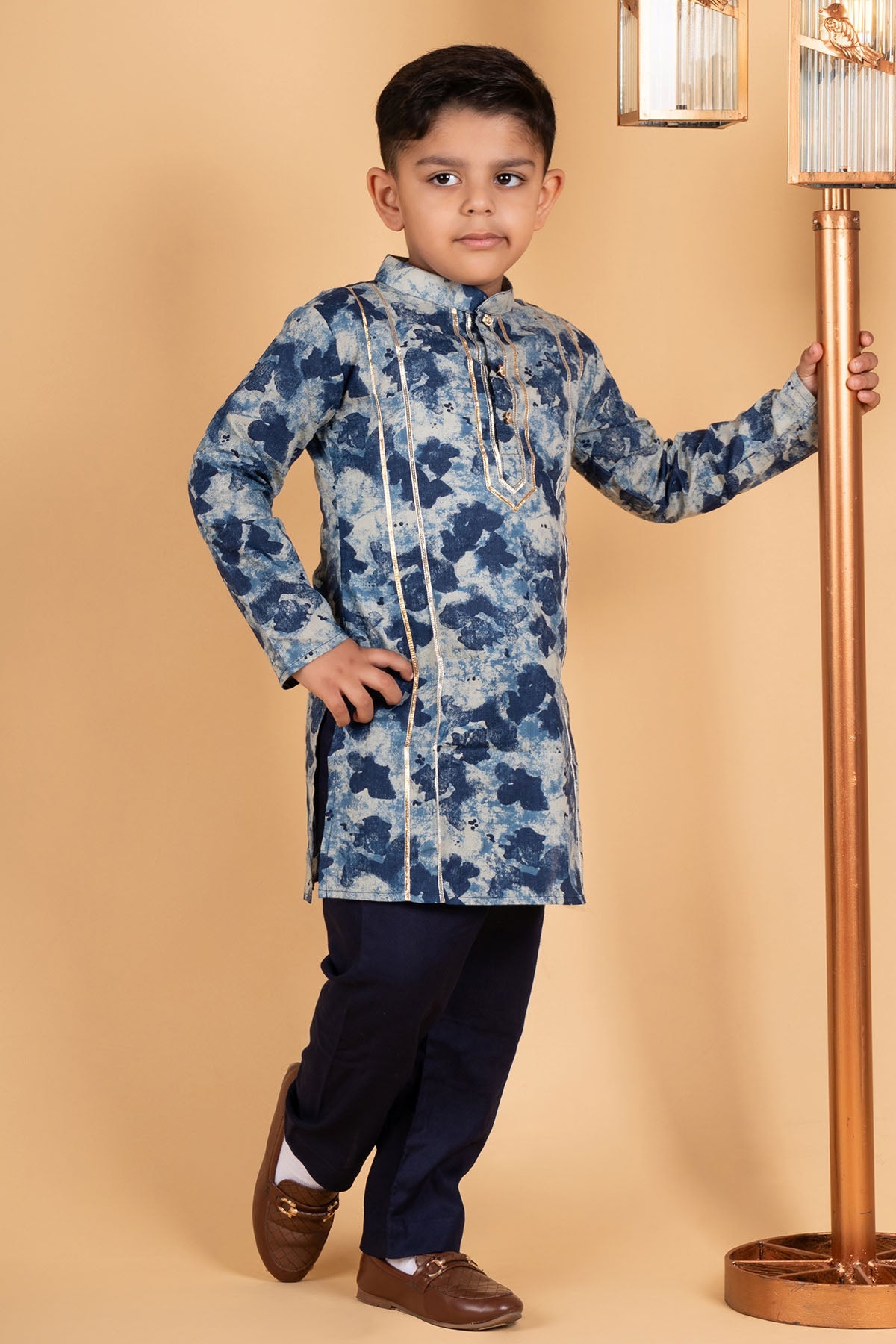 Buy Blue & Black Cotton Kurta Set by ViYa for Boys online at ScrollnShops