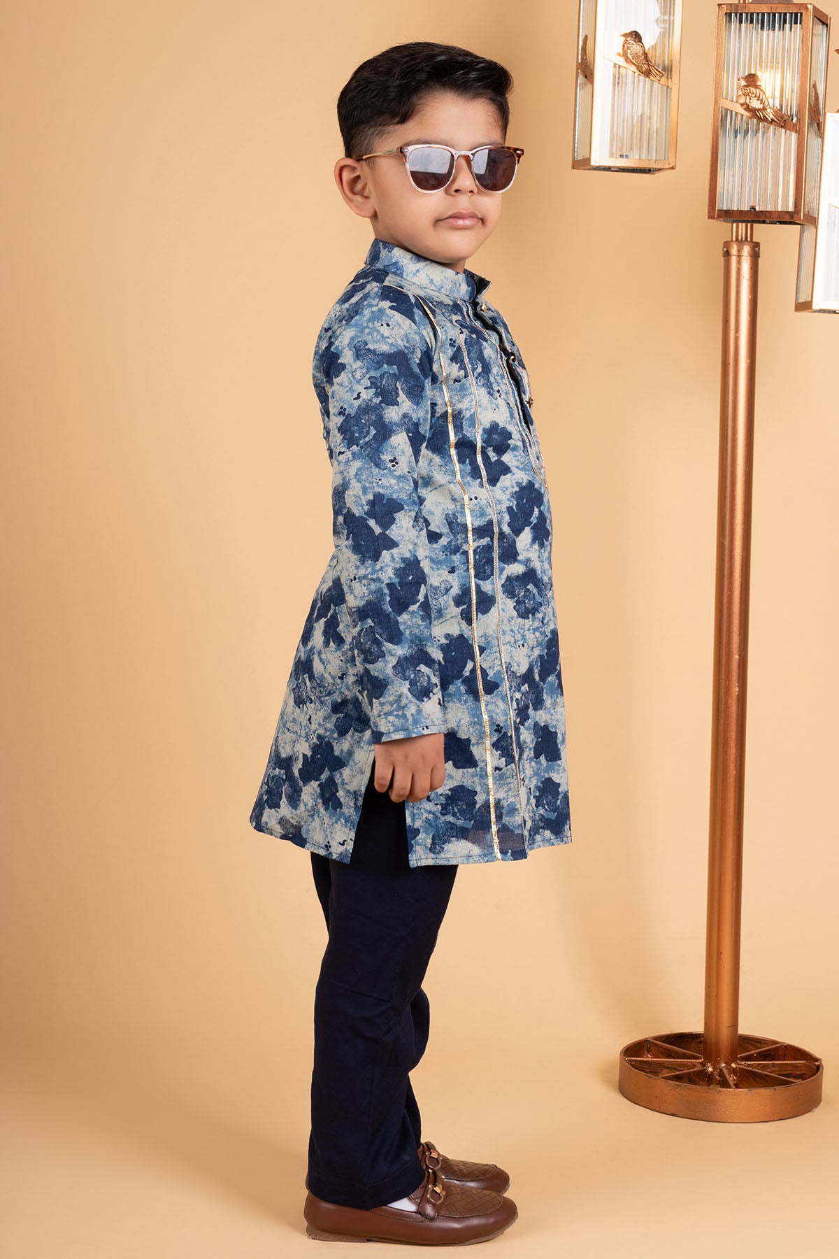 Blue & Black Cotton Kurta Set