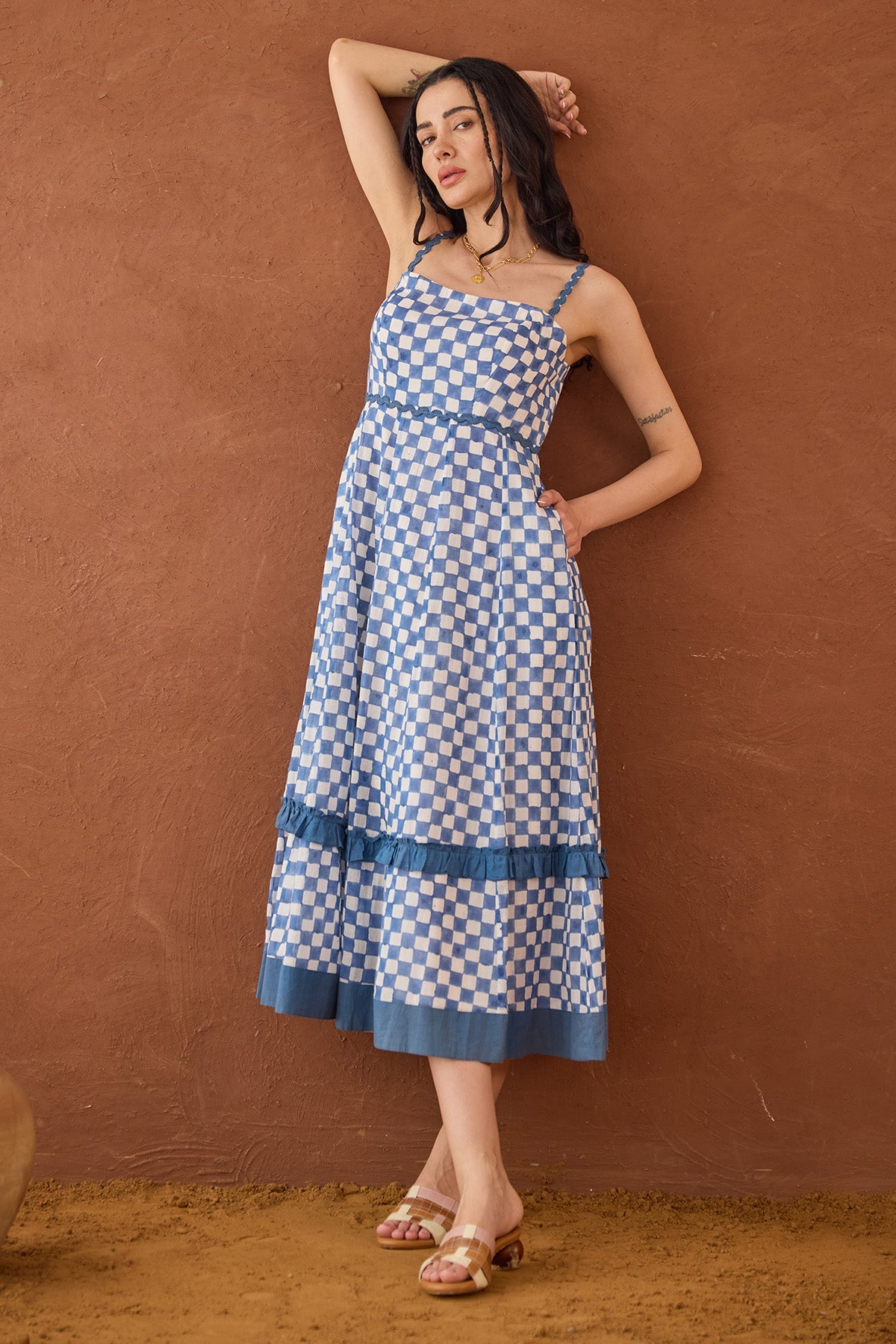 Buy Blue Block Printed Checks Dress by Taro India for women online at ScrollnShops