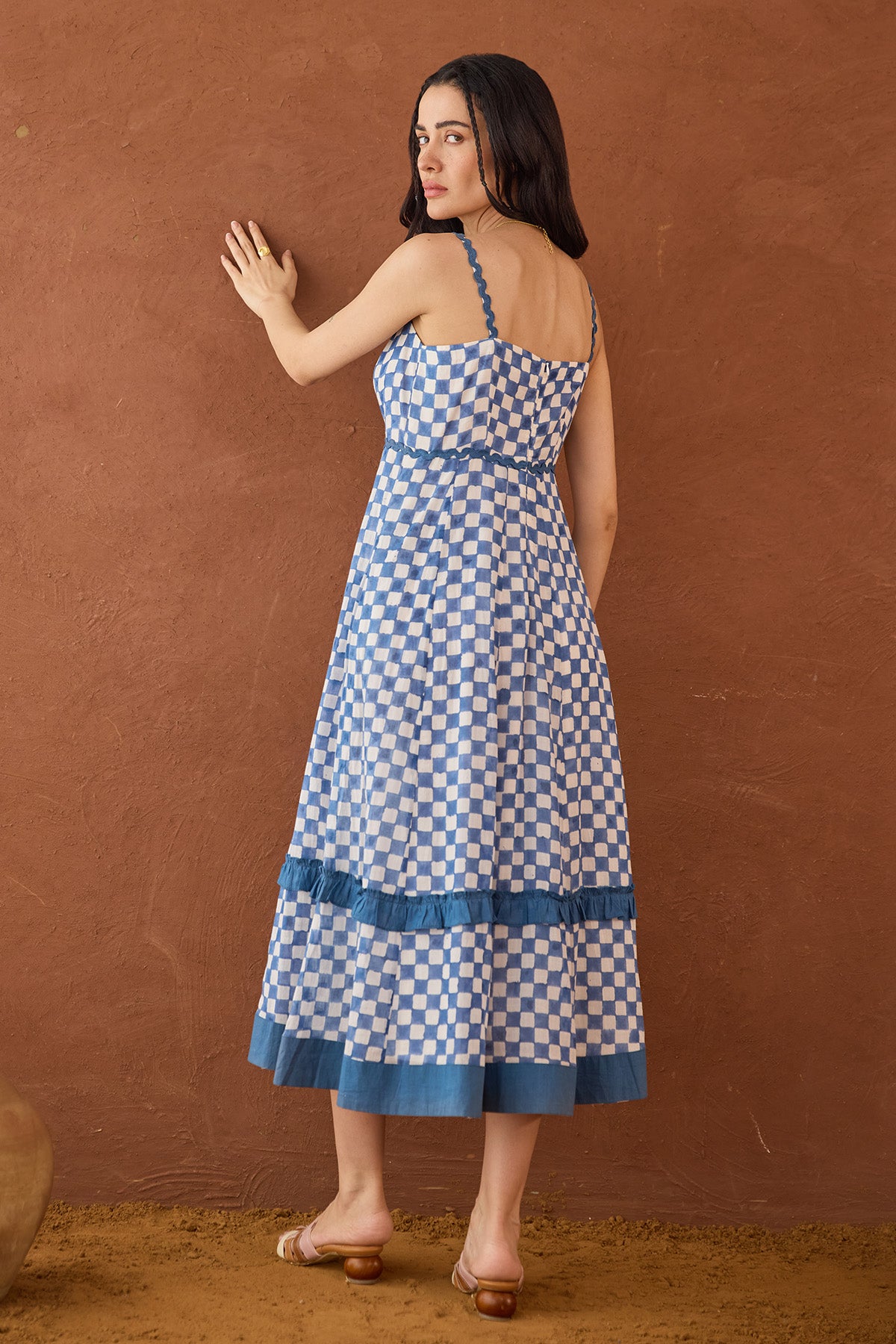 Blue Block Printed Checks Dress
