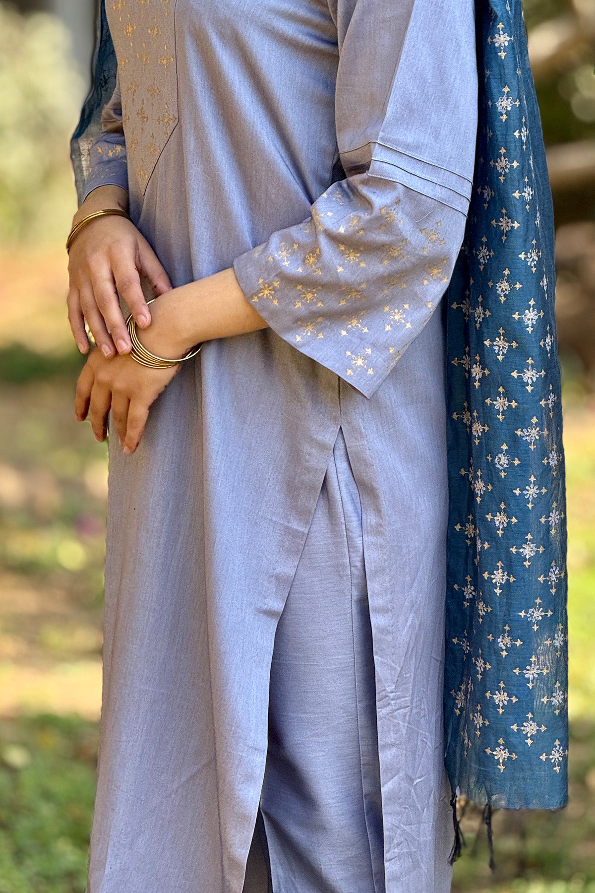 Blue Block Printed Kurta Set