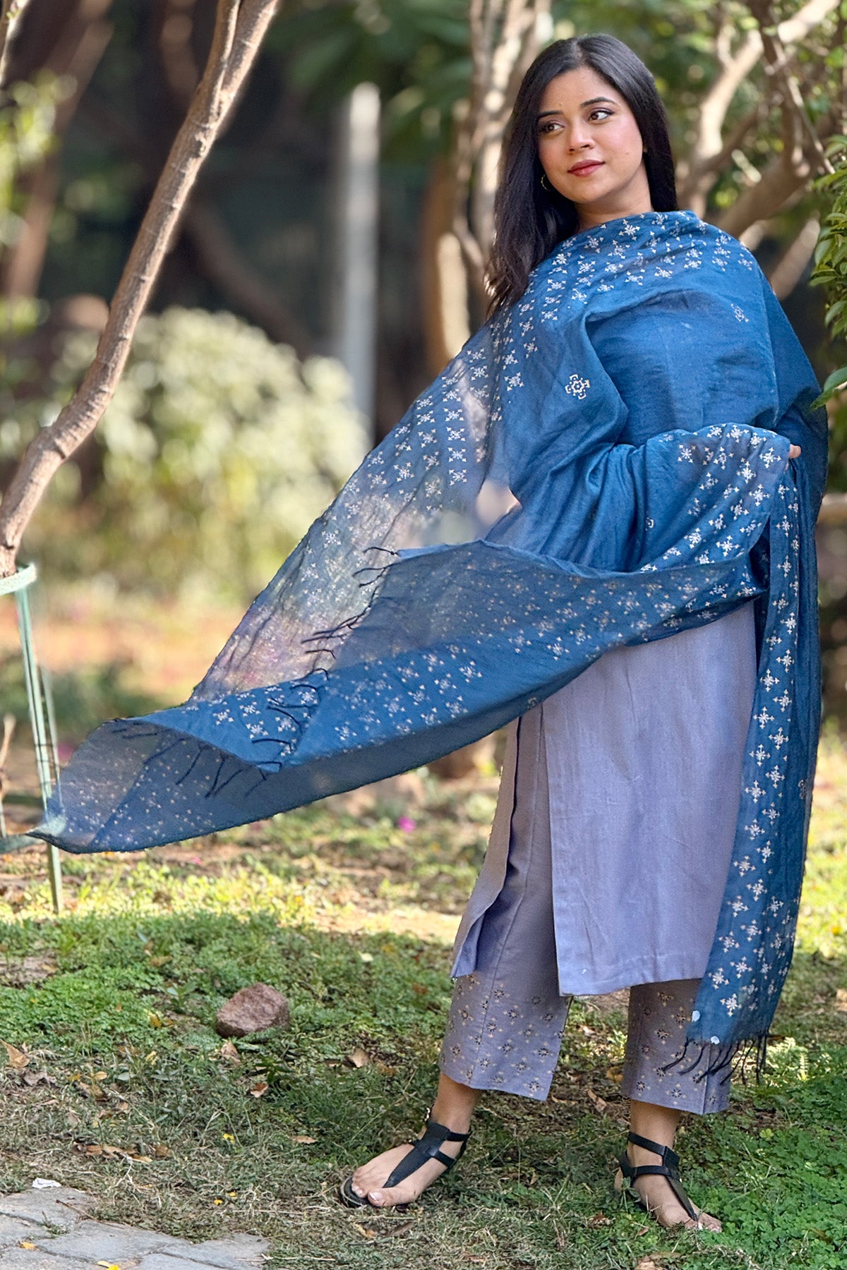 Blue Block Printed Kurta Set