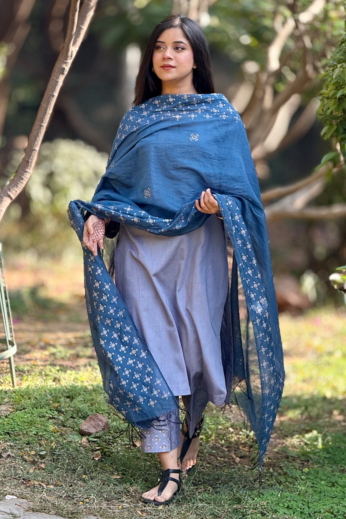 Buy Blue Block Printed Kurta Set by The Hemming Bird for Women online at ScrollnShops