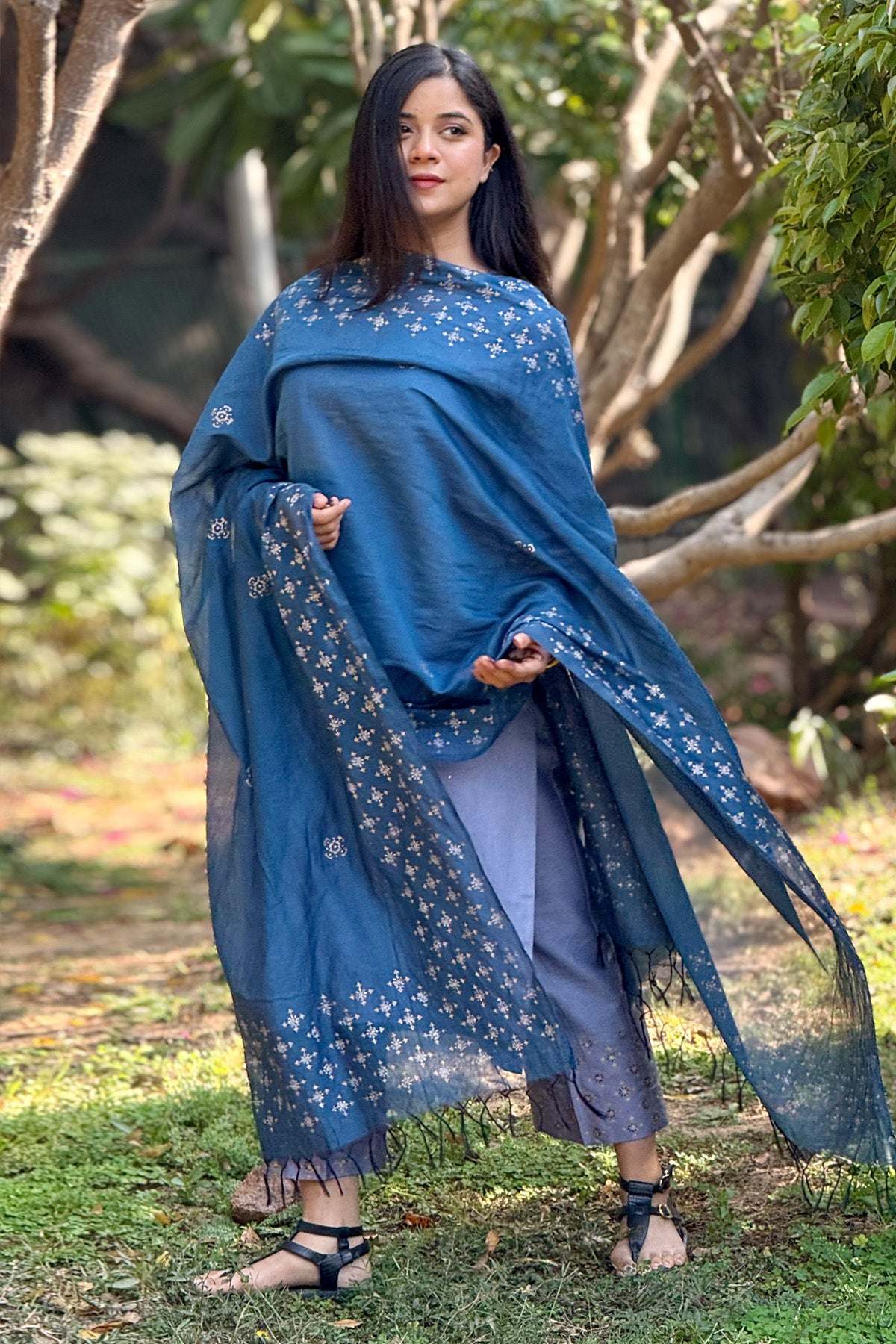 Blue Block Printed Kurta Set