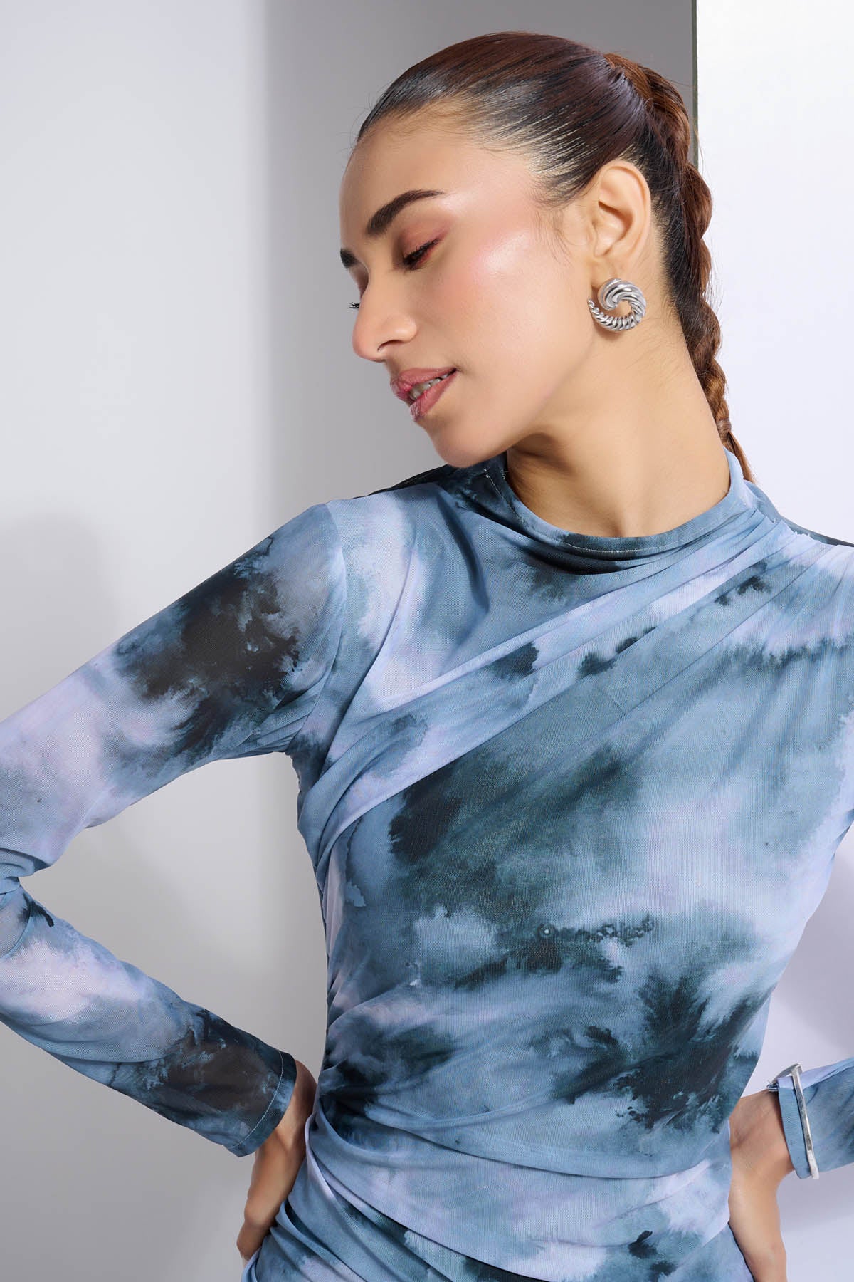 Blue Bodycon Print Midi Dress