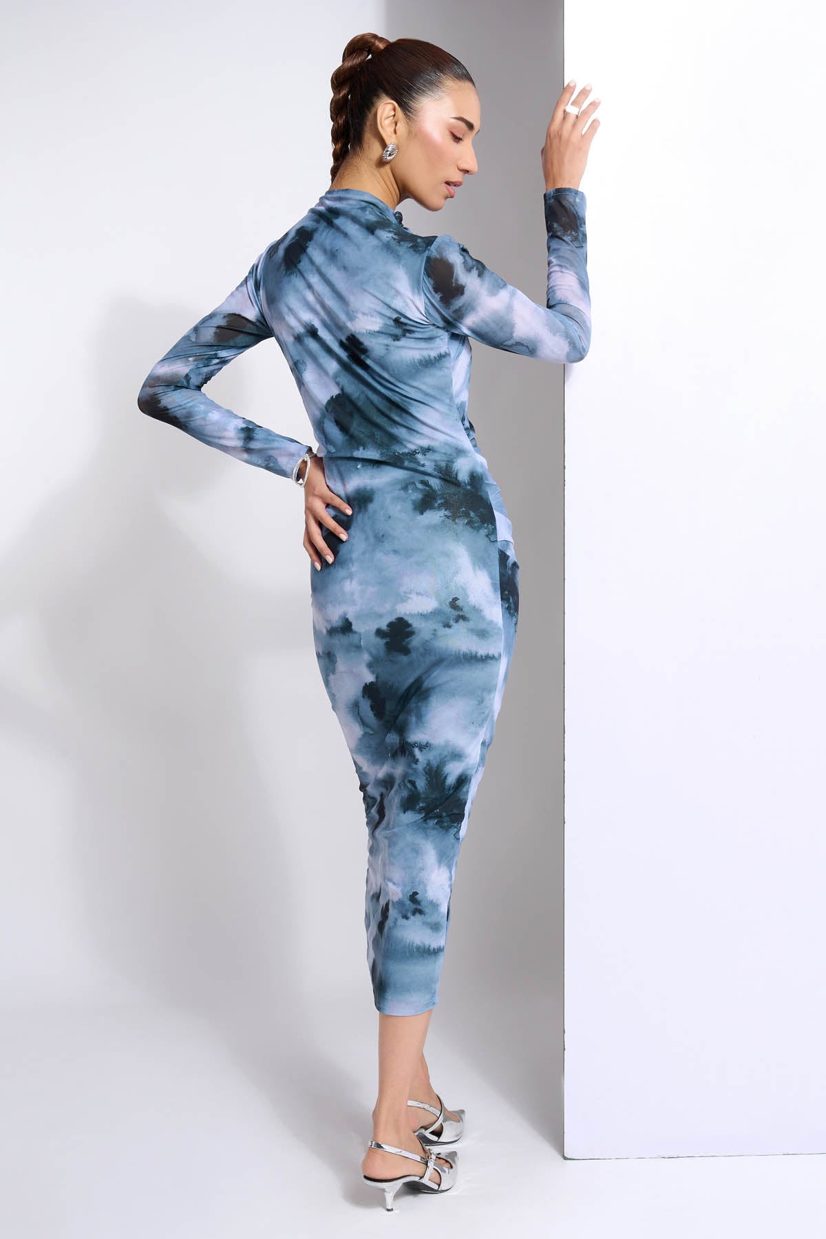 Blue Bodycon Print Midi Dress