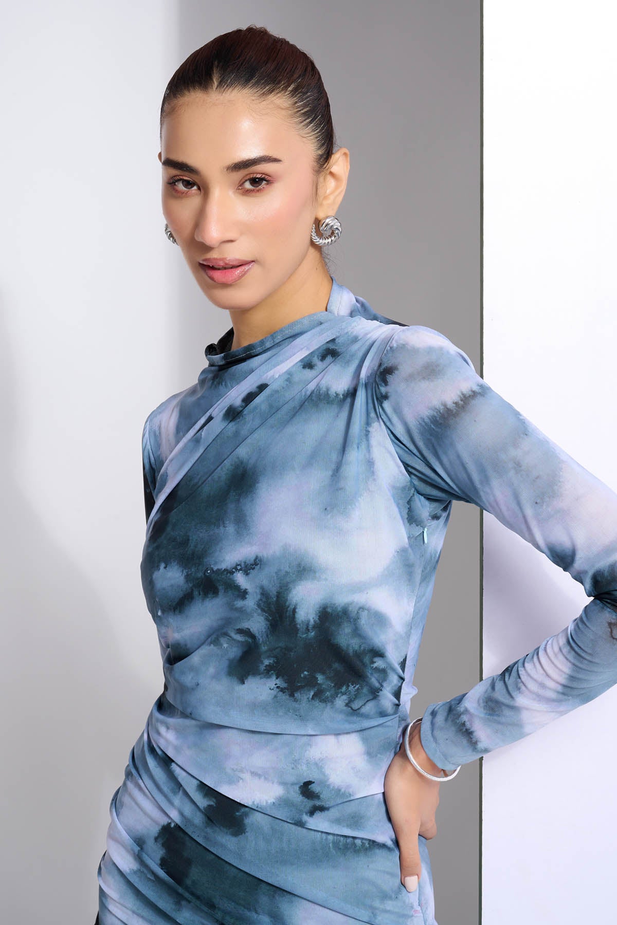 Blue Bodycon Print Midi Dress