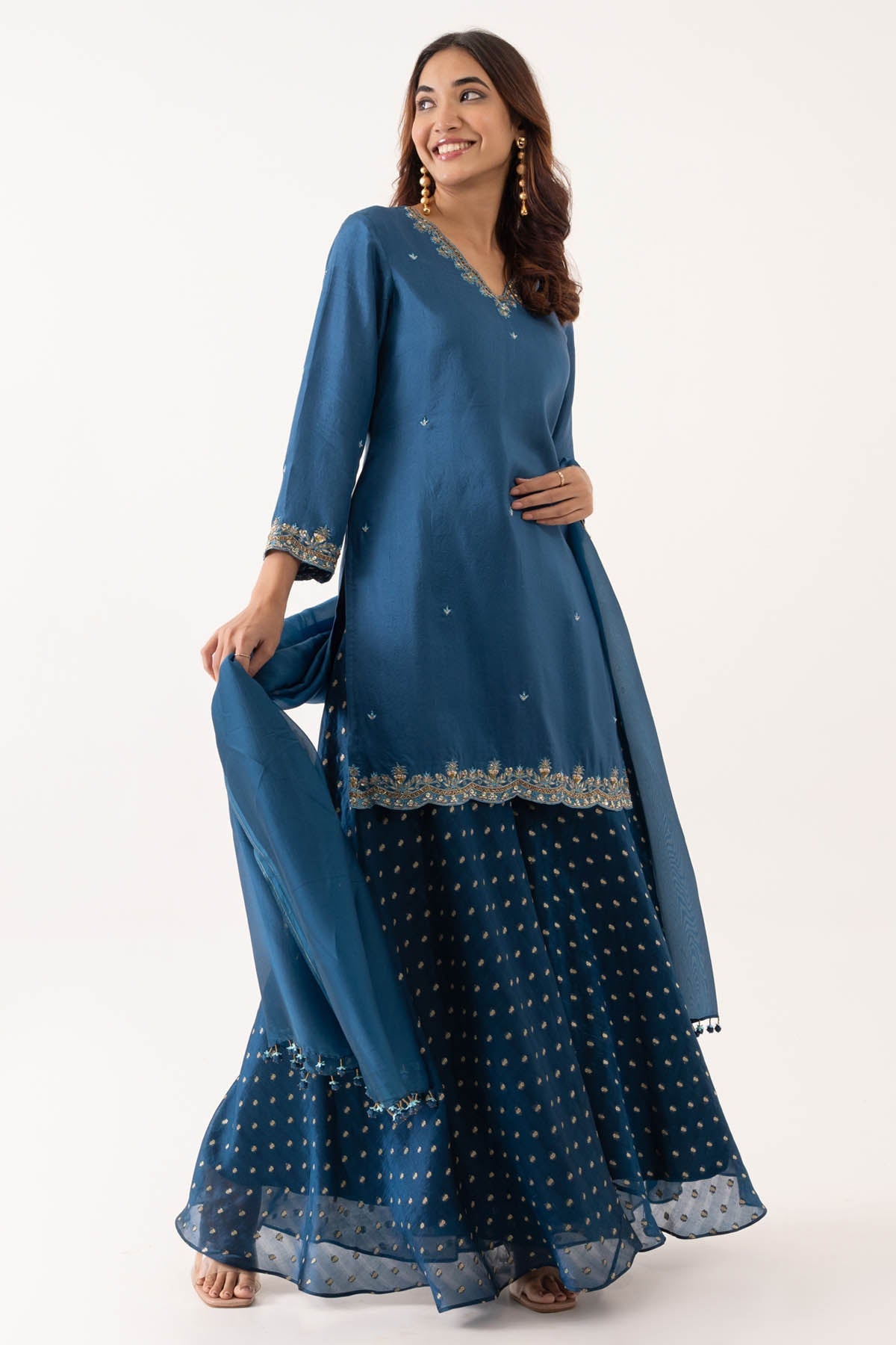 Buy Blue Booti Chanderi Kurta Set Online