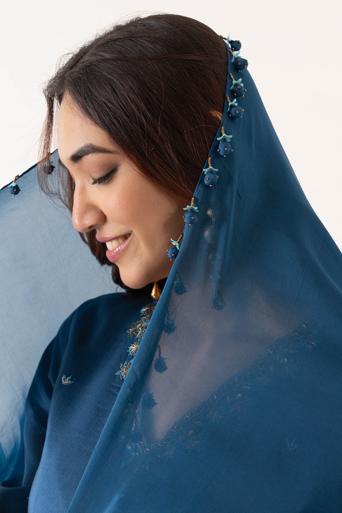Blue Booti Chanderi Kurta Set