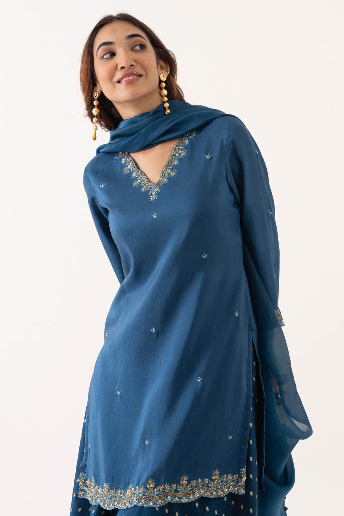 Blue Booti Chanderi Kurta Set
