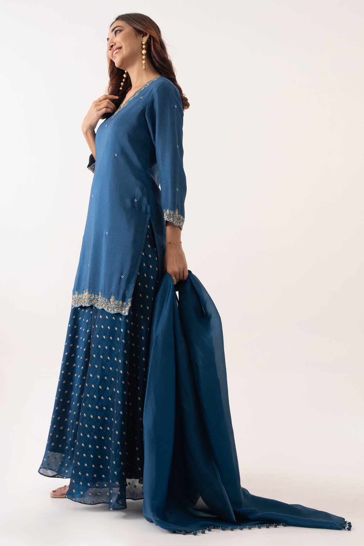 Blue Booti Chanderi Kurta Set