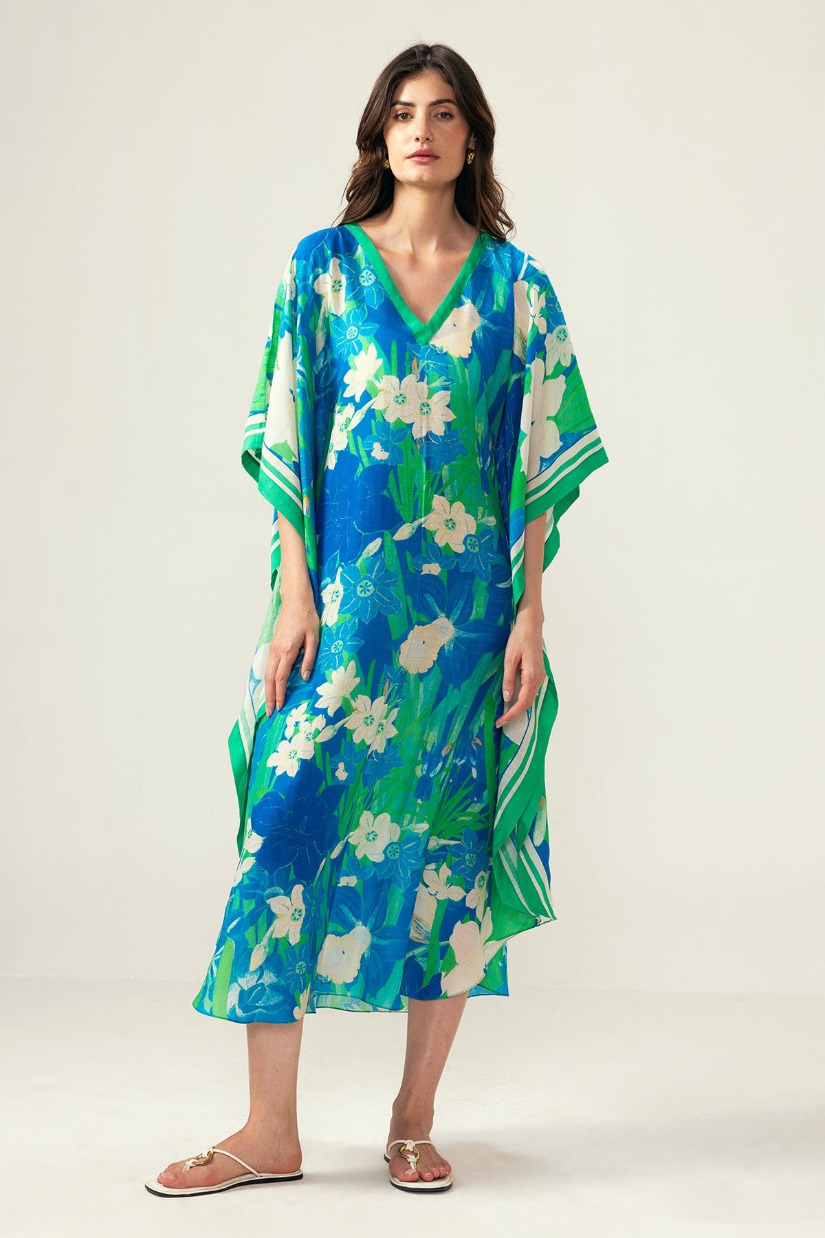Buy Blue Botanical Printed Kaftan by Reena Sharma for Women online at ScrollnShops