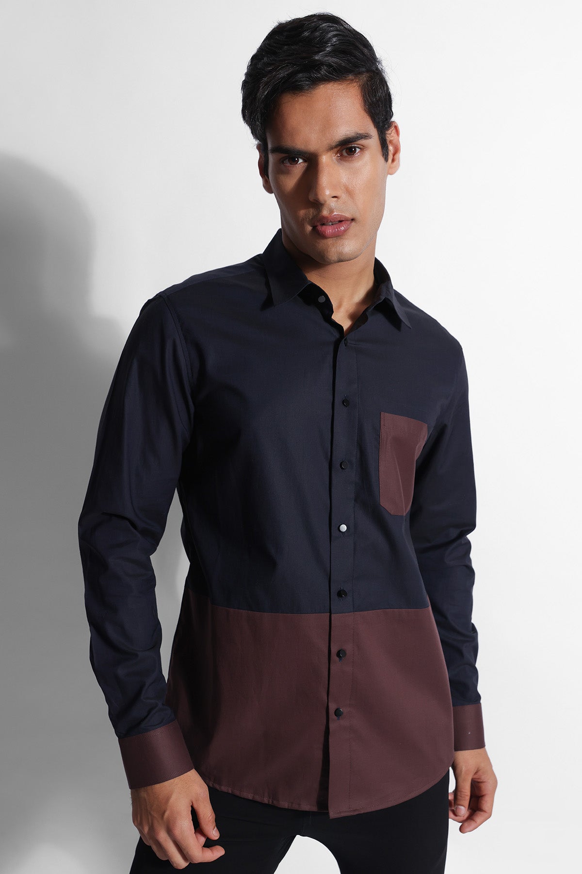 Buy Blue & Brown Colour Block Shirt for men by Paarsh Atelier online available at scrollnshops