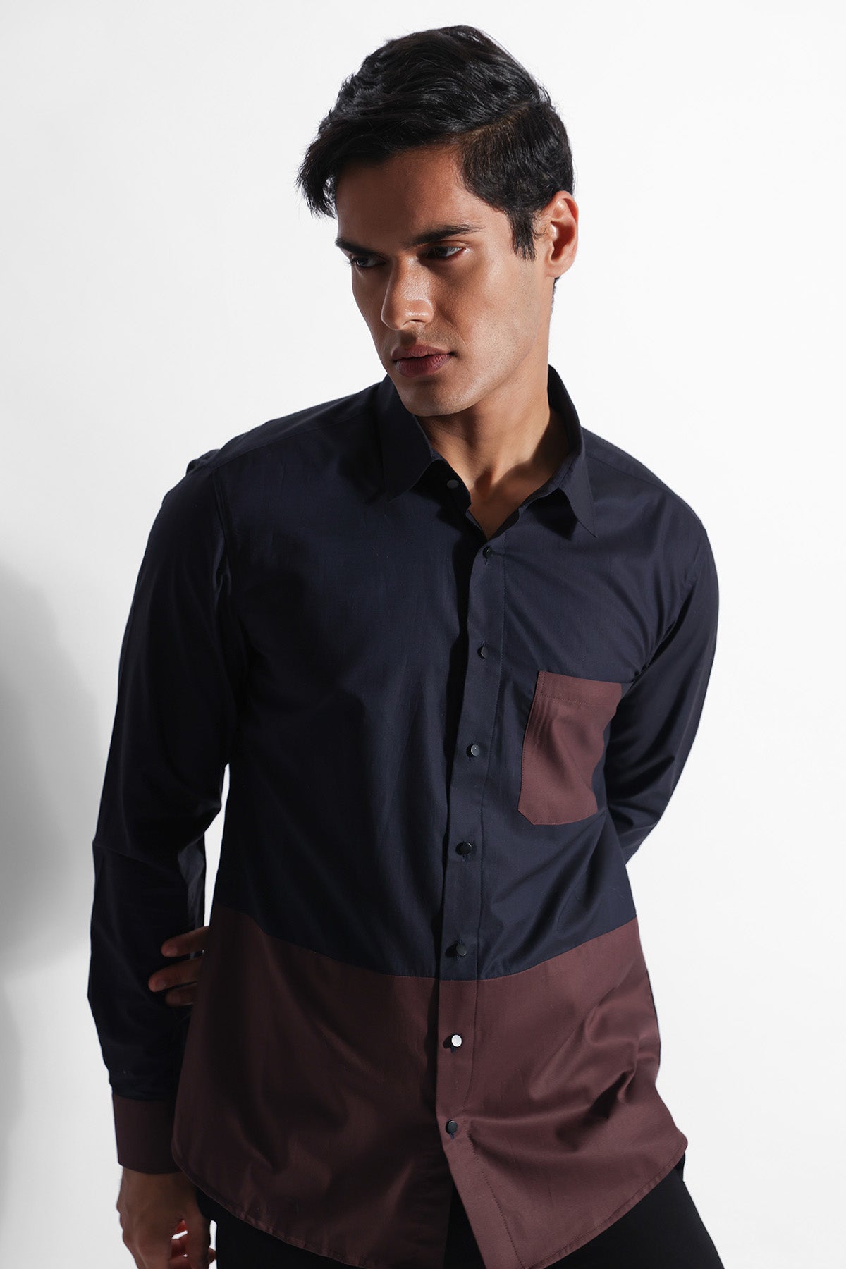 Blue & Brown Colour Block Shirt