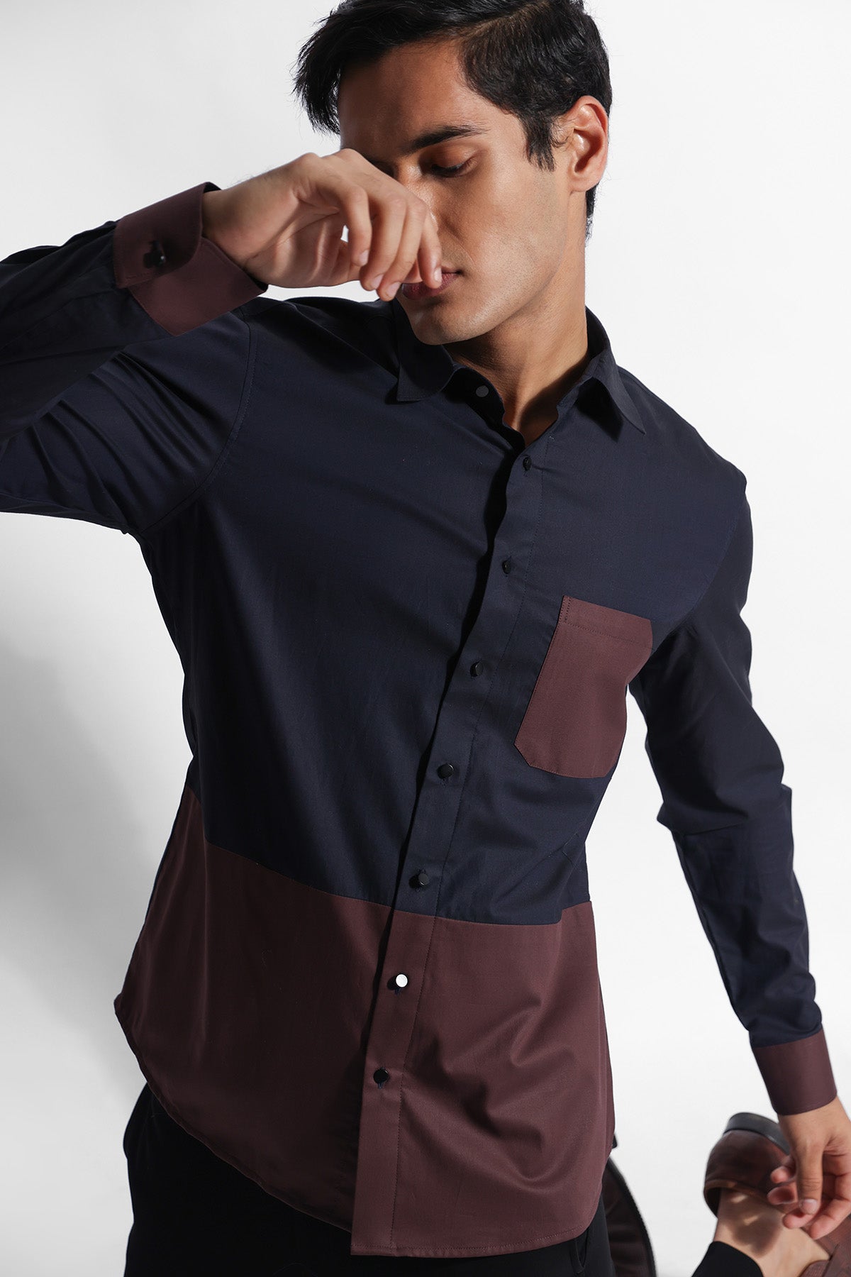 Blue & Brown Colour Block Shirt