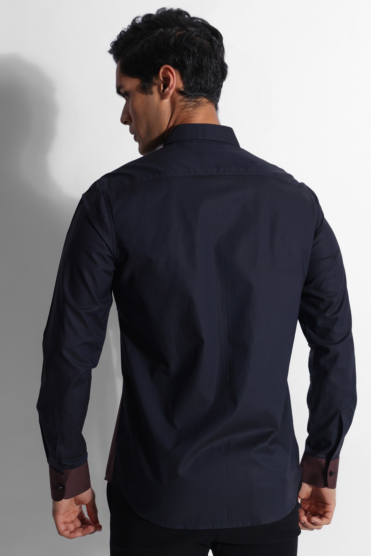 Blue & Brown Colour Block Shirt