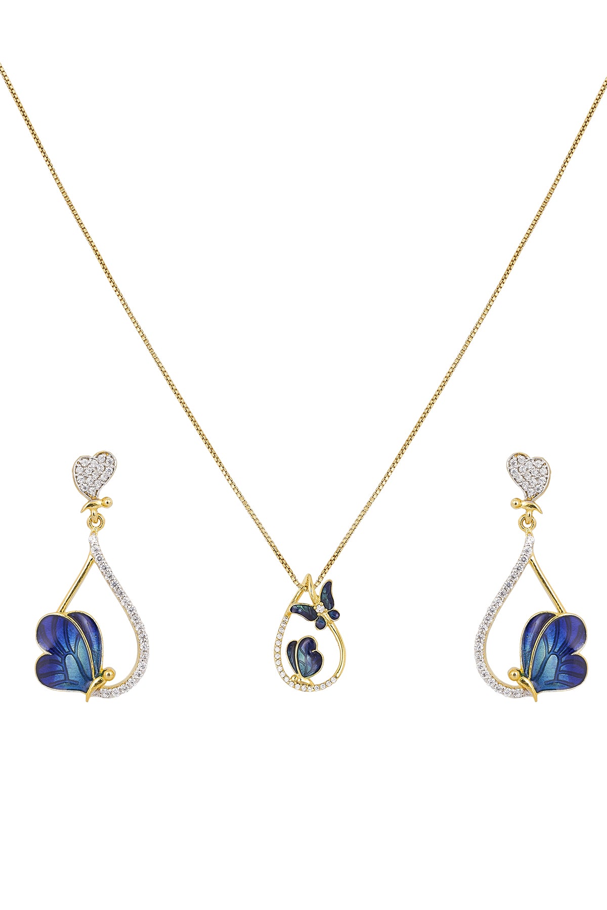 Blue Butterfly Gold Pendant Set