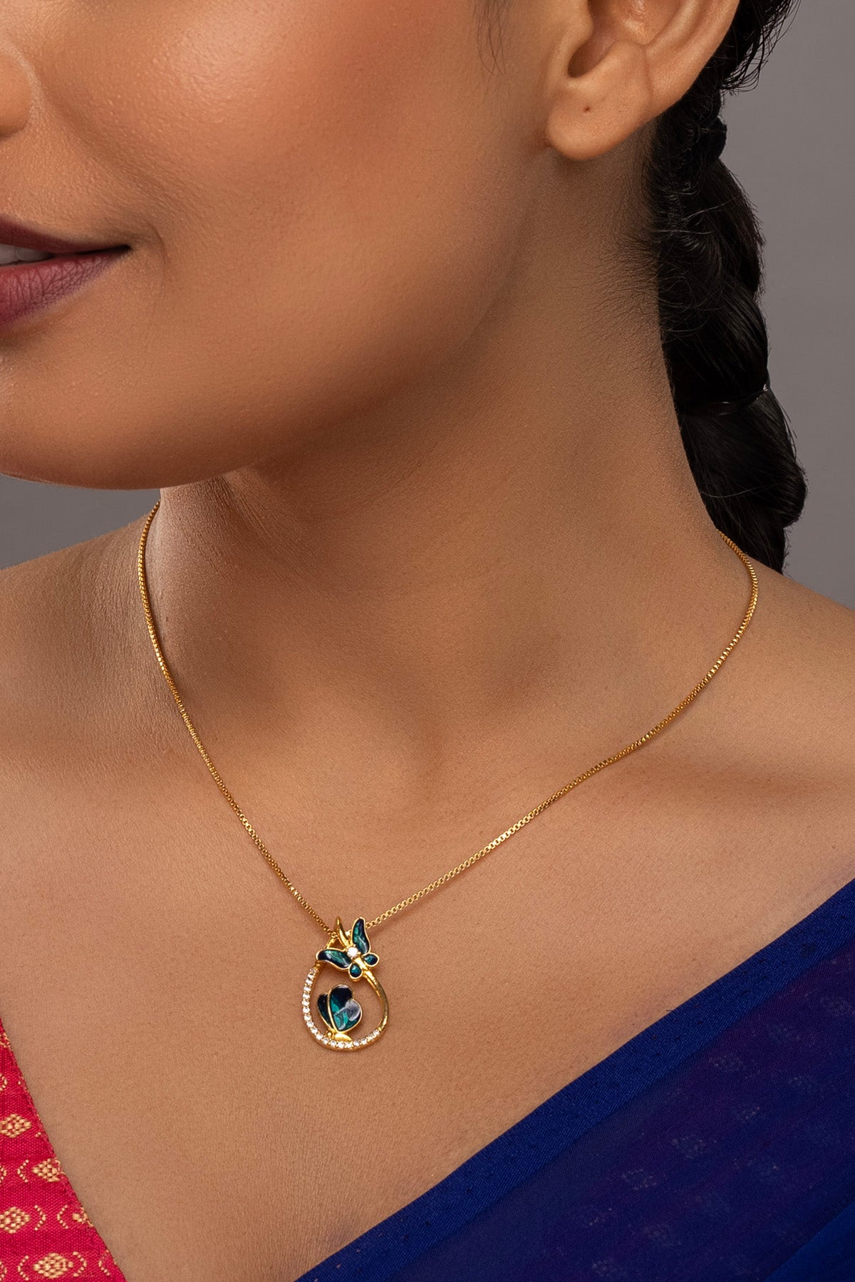 Blue Butterfly Gold Pendant Set