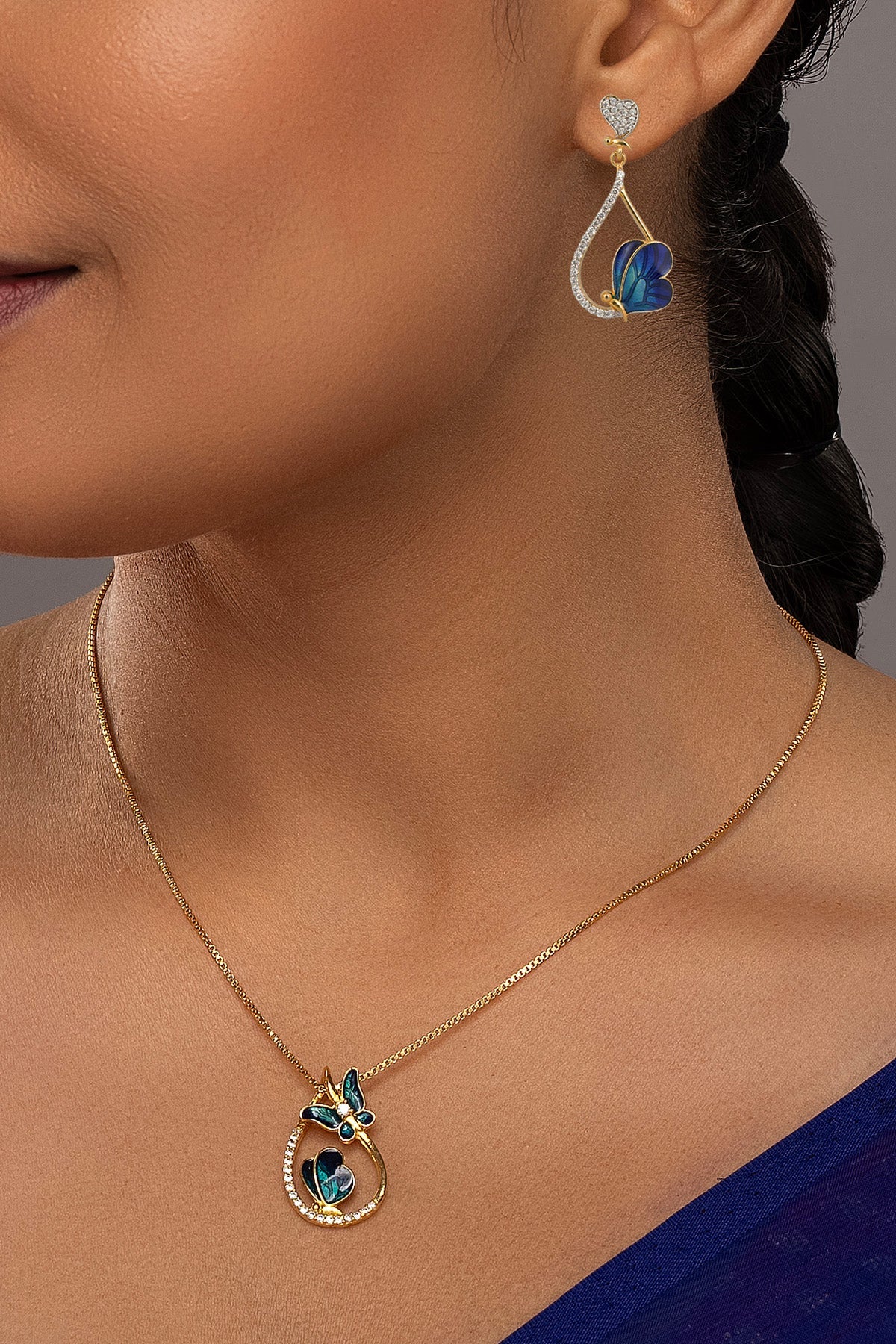 Buy Blue Butterfly Gold Pendant Set for women by Sica online available at scrollnshops