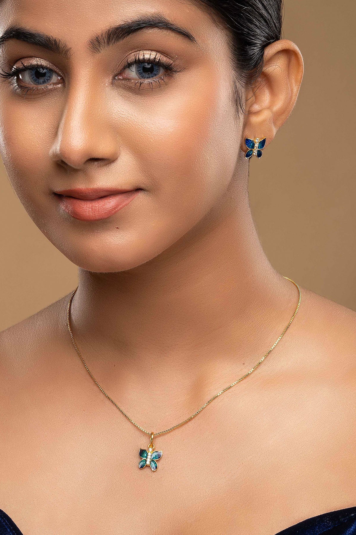 Buy Blue Butterfly Pendant Earrings for women by Sica online available at scrollnshops