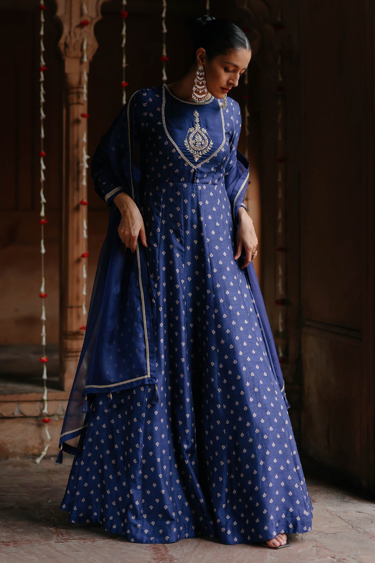 Blue Butti Printed Anarkali Set