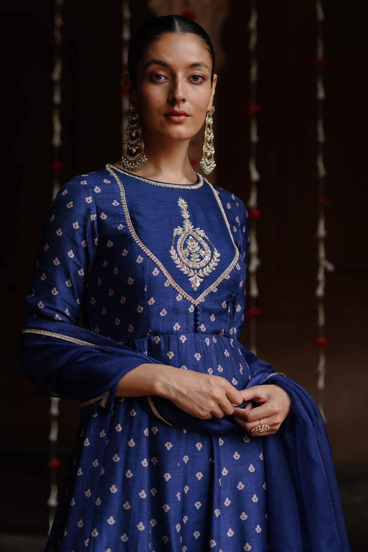 Blue Butti Printed Anarkali Set