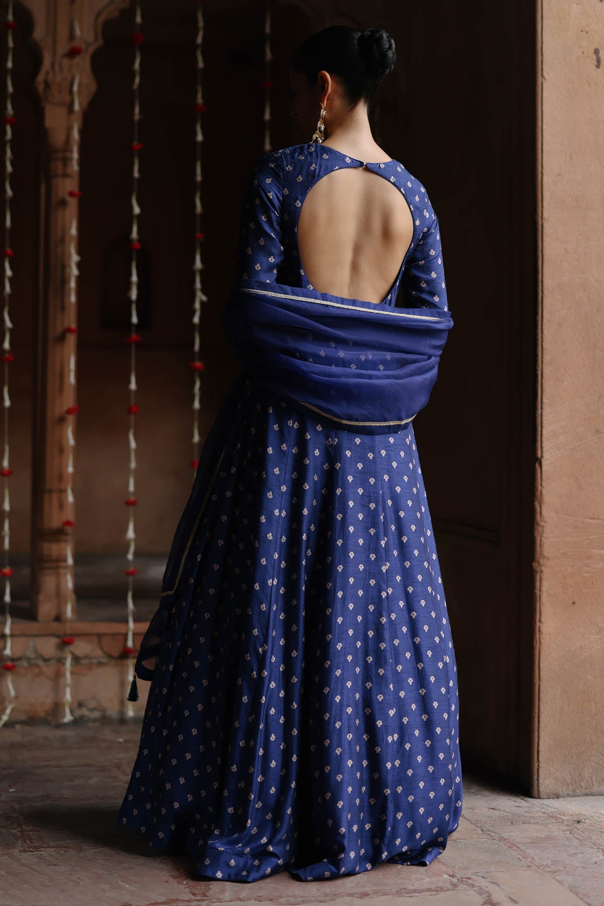 Blue Butti Printed Anarkali Set