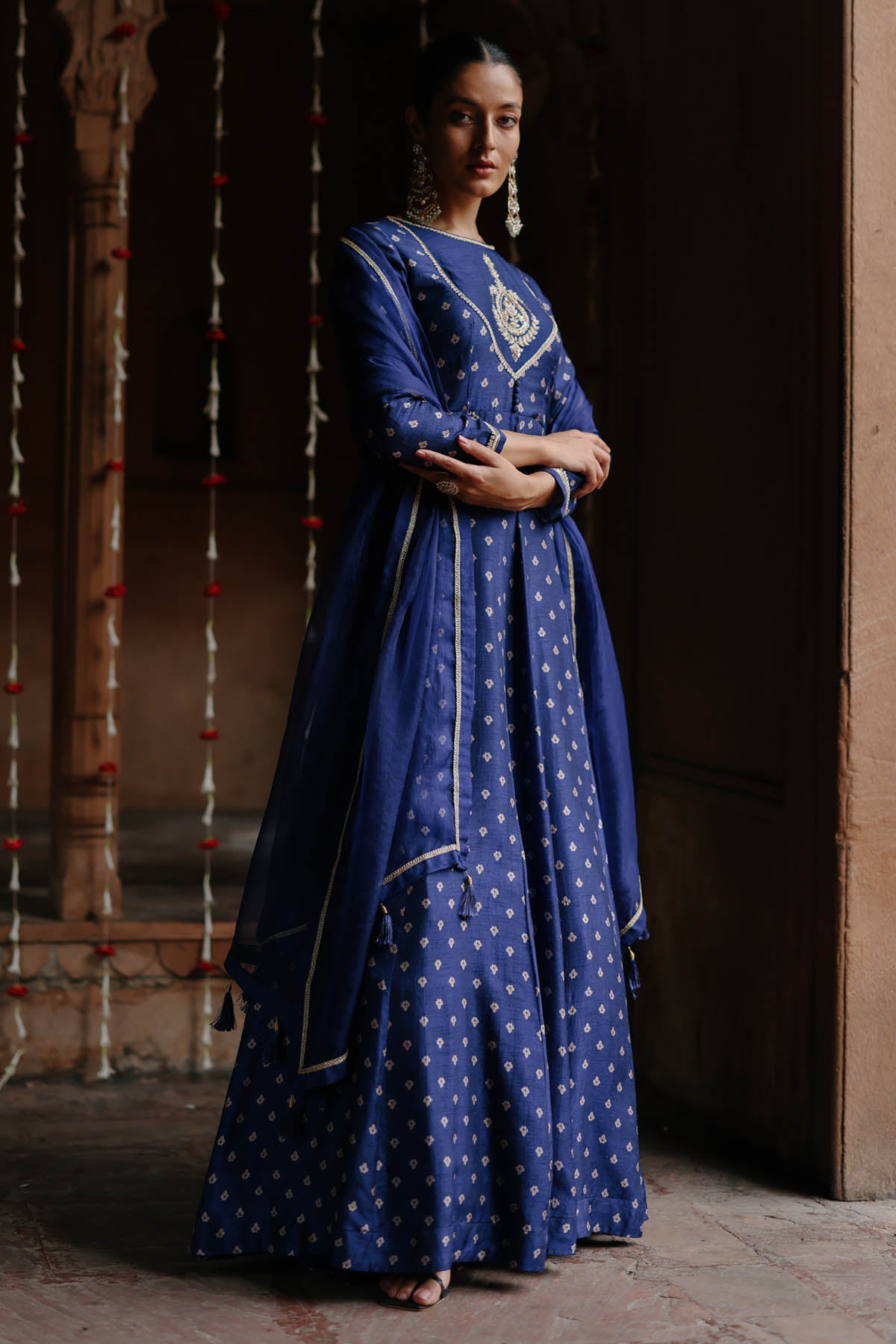 Blue Butti Printed Anarkali Set