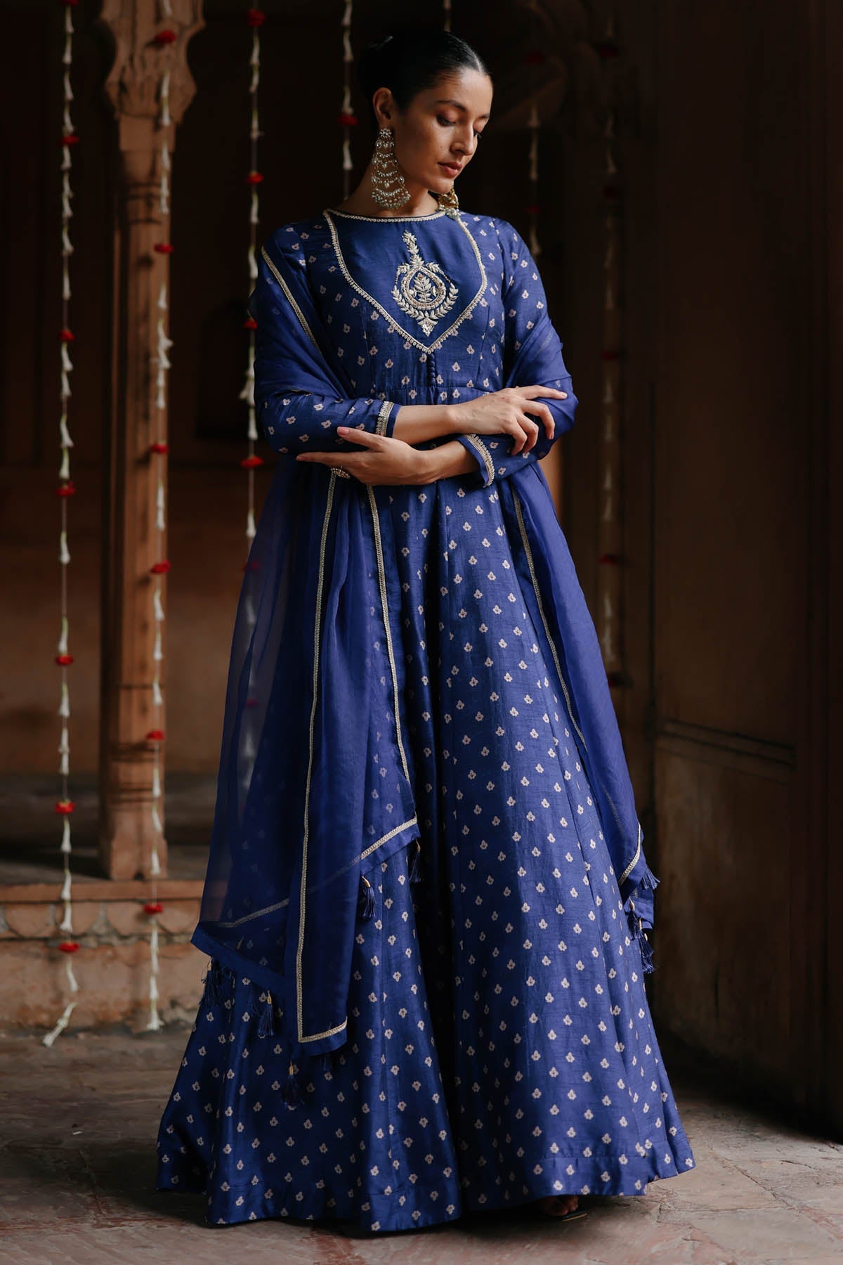 Megha Pitti Blue Butti Printed Anarkali Set for women online at ScrollnShops