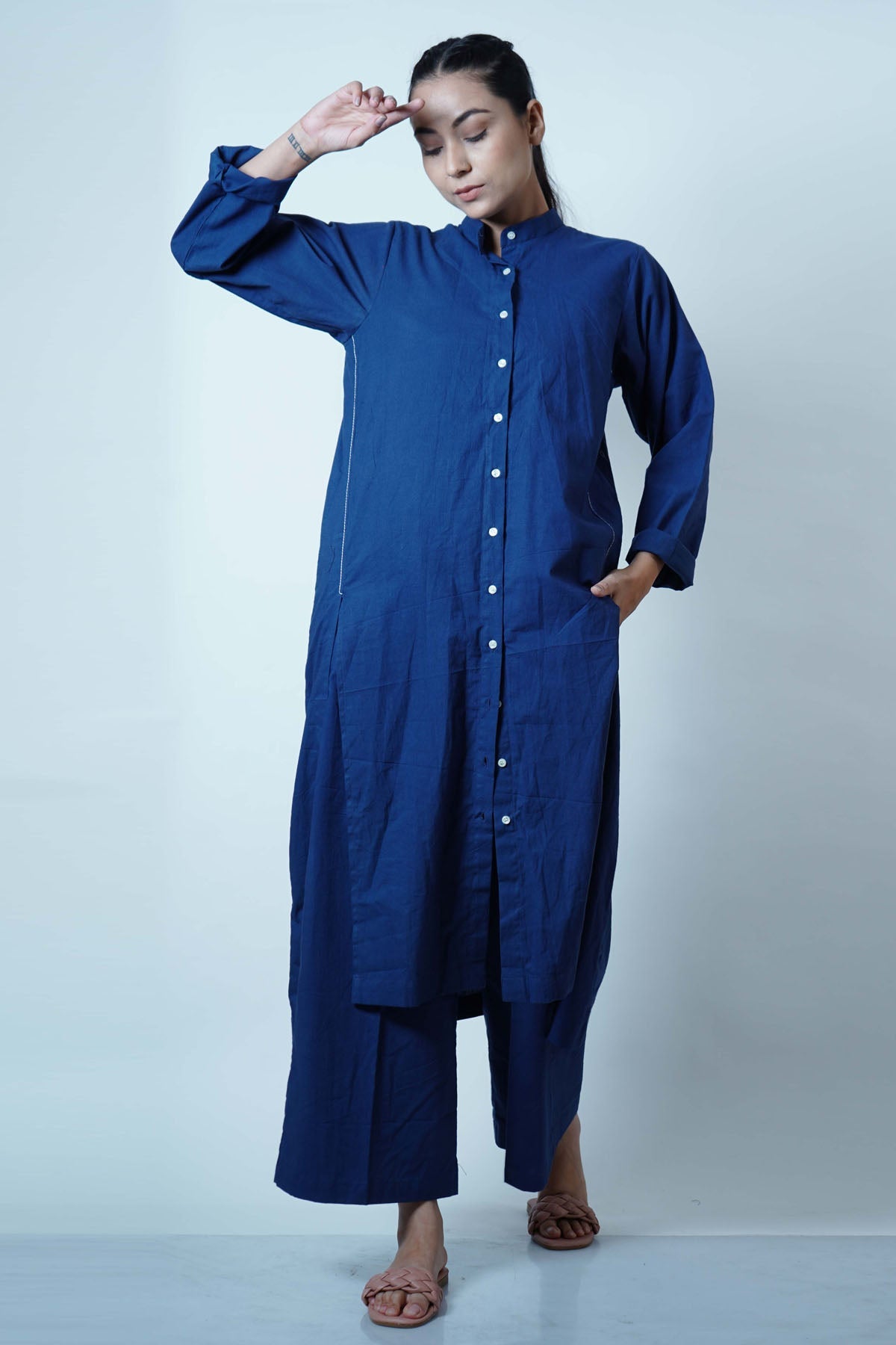 Buy Jaza Blue Button Detail Tunic Set For Women Available online at ScrollnShops
