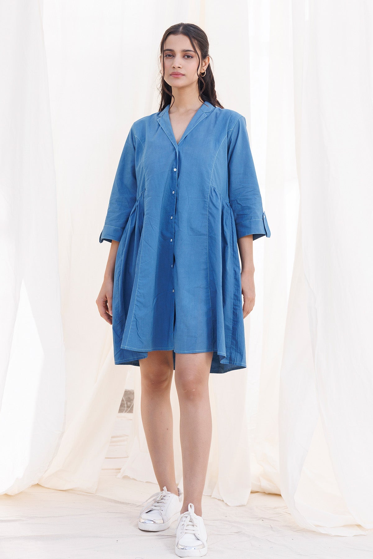 Buy Blue Cambric Cotton Collar Top by Label Surabhi Raj for women online at ScrollnShops