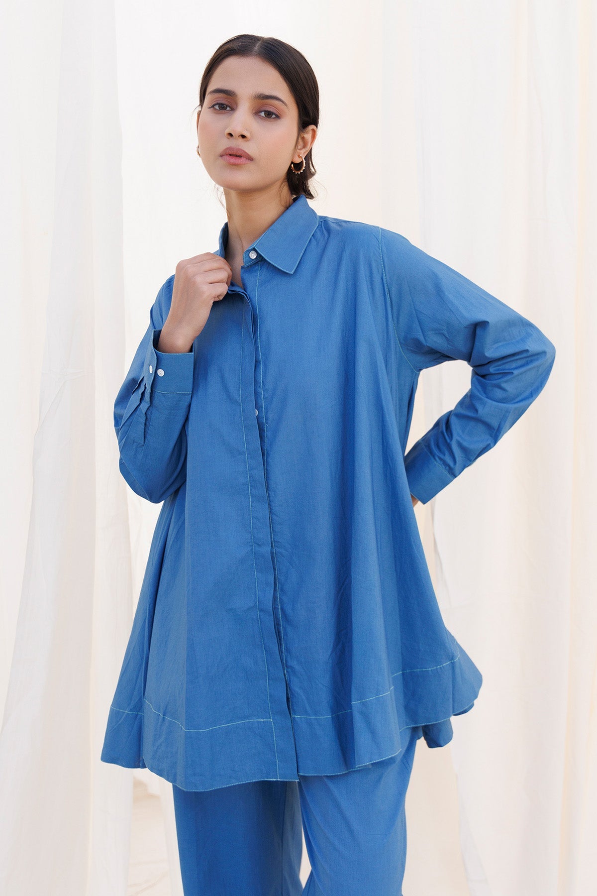 Buy Blue Cambric Cotton Flared Top by Label Surabhi Raj for women online at ScrollnShops