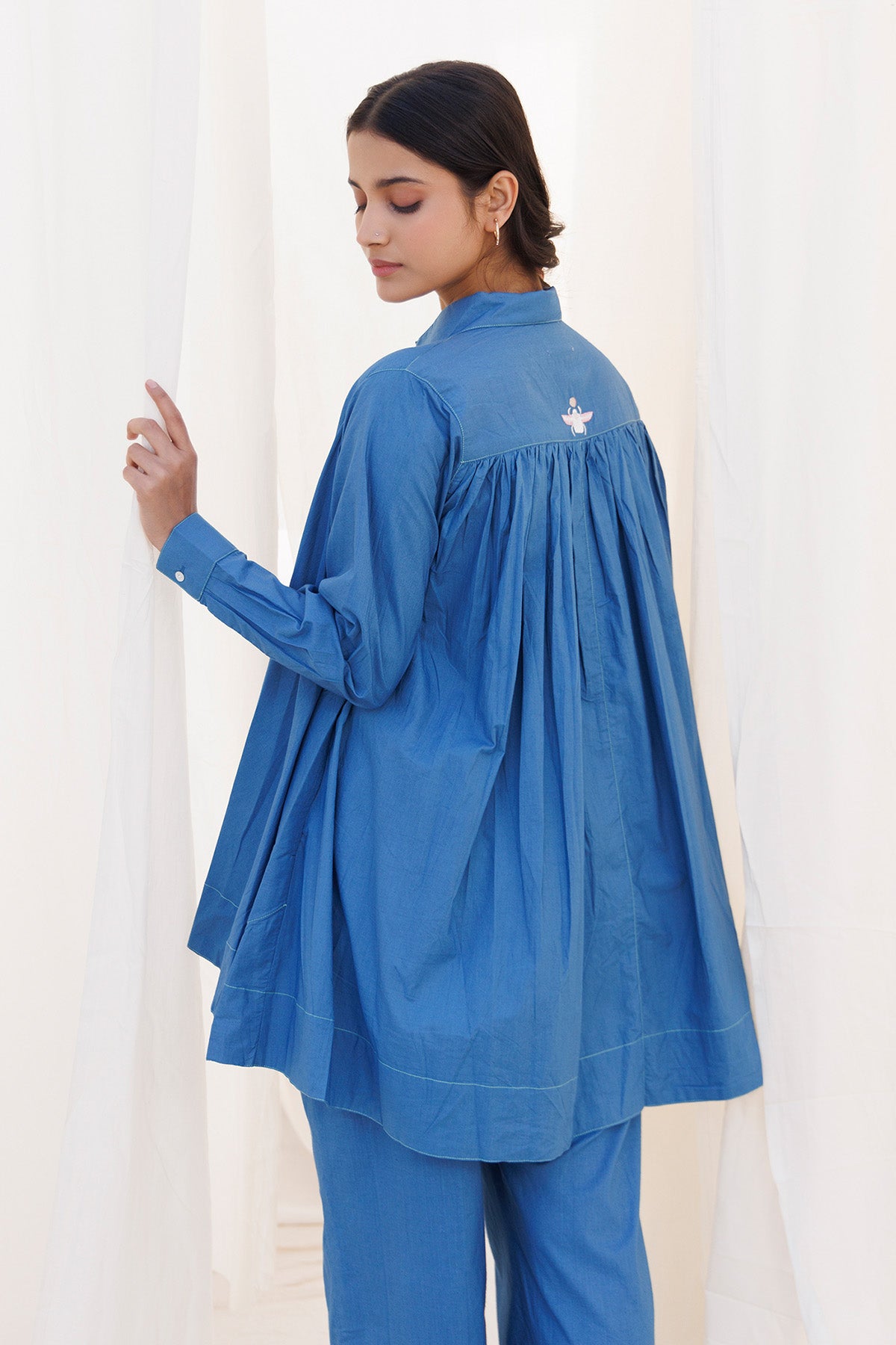 Blue Cambric Cotton Flared Top