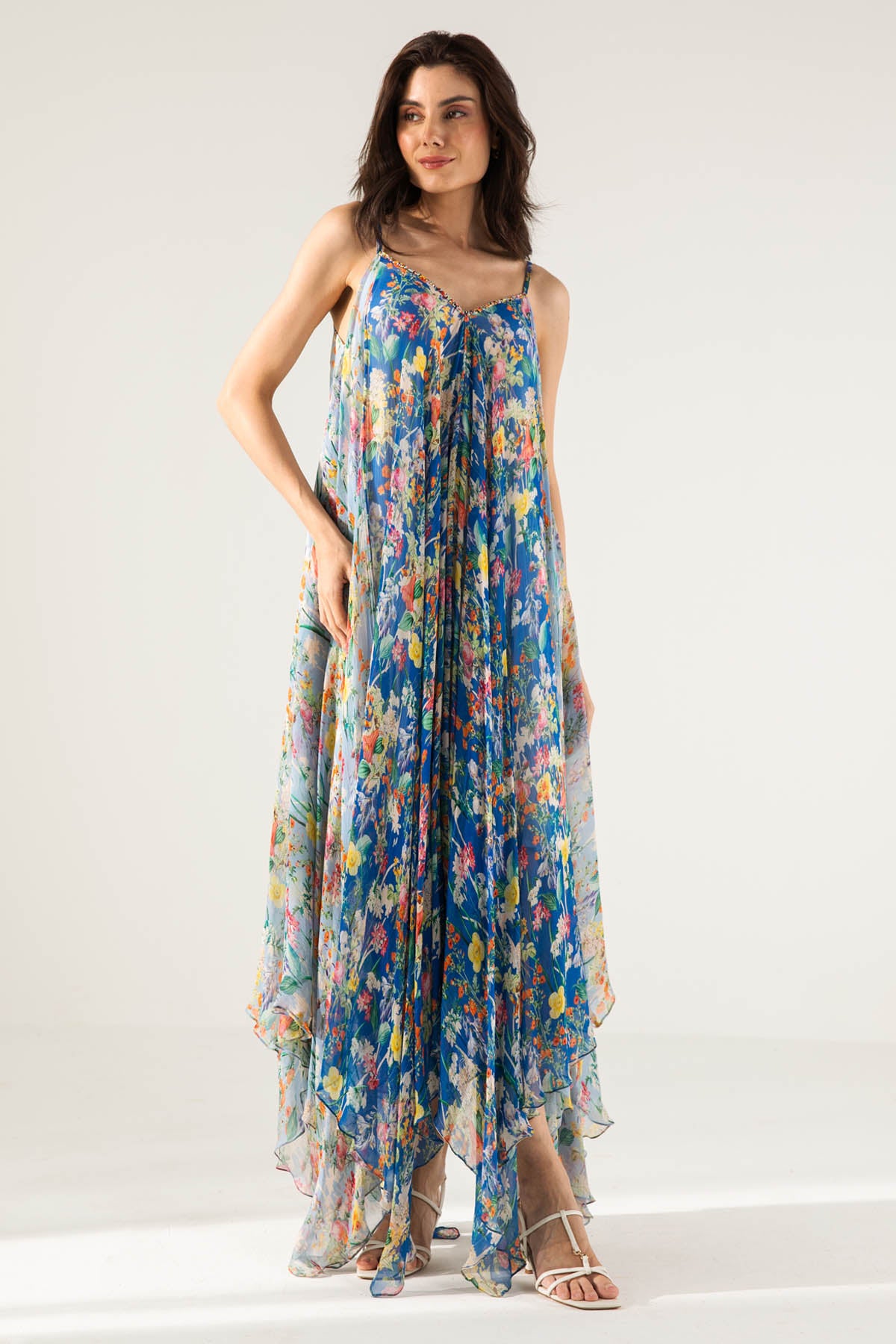 Blue Cami Asymmetric Long Dress