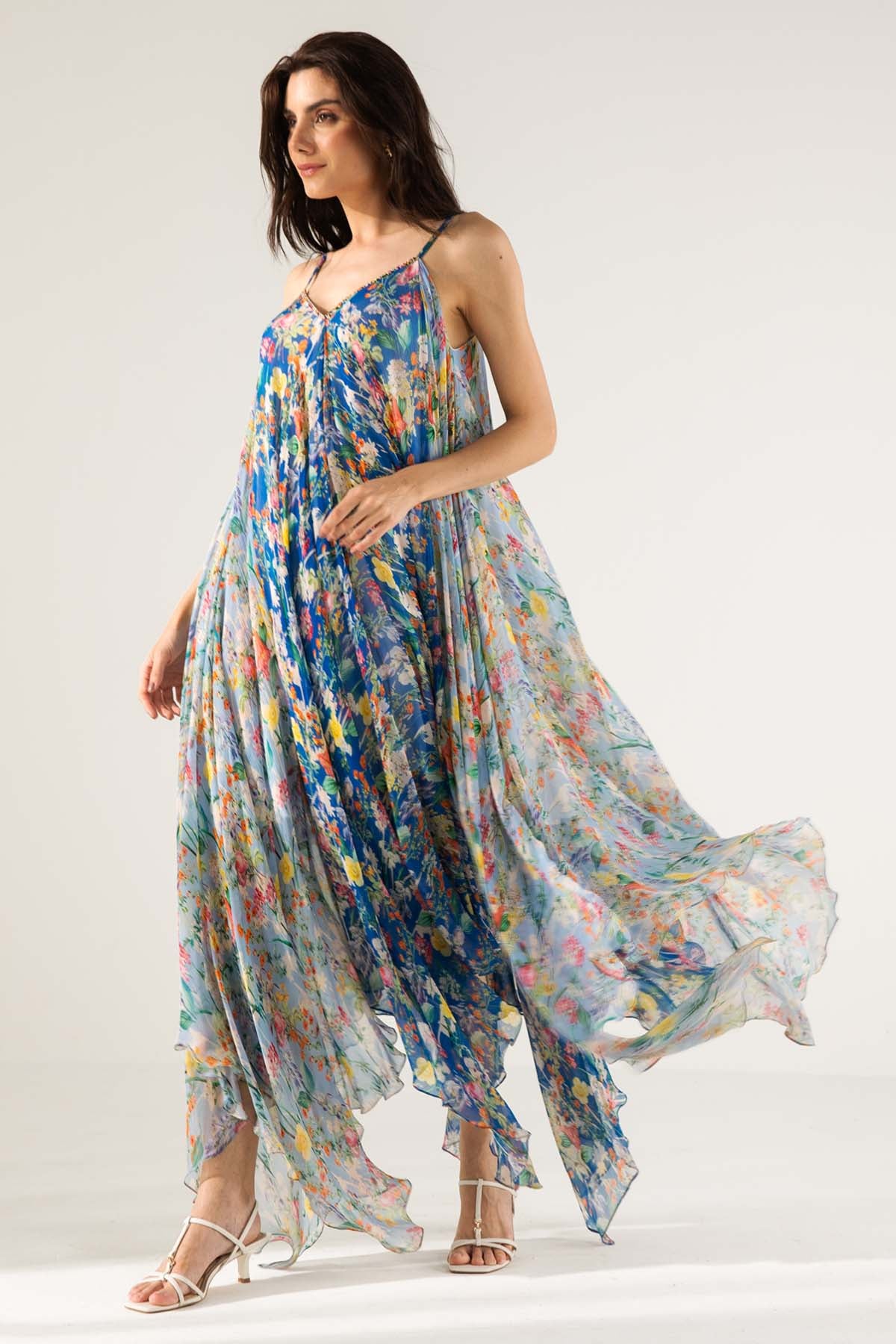 Blue Cami Asymmetric Long Dress