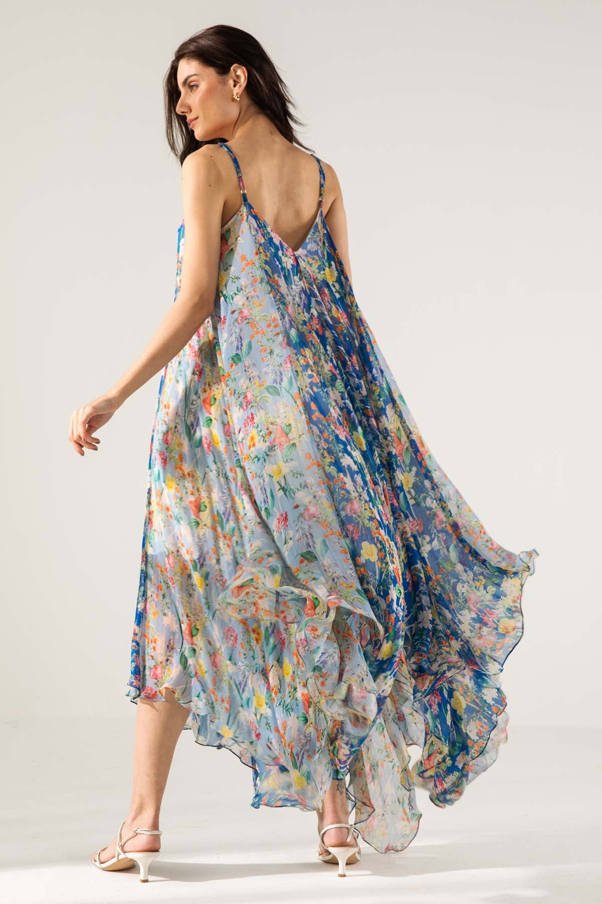 Blue Cami Asymmetric Long Dress