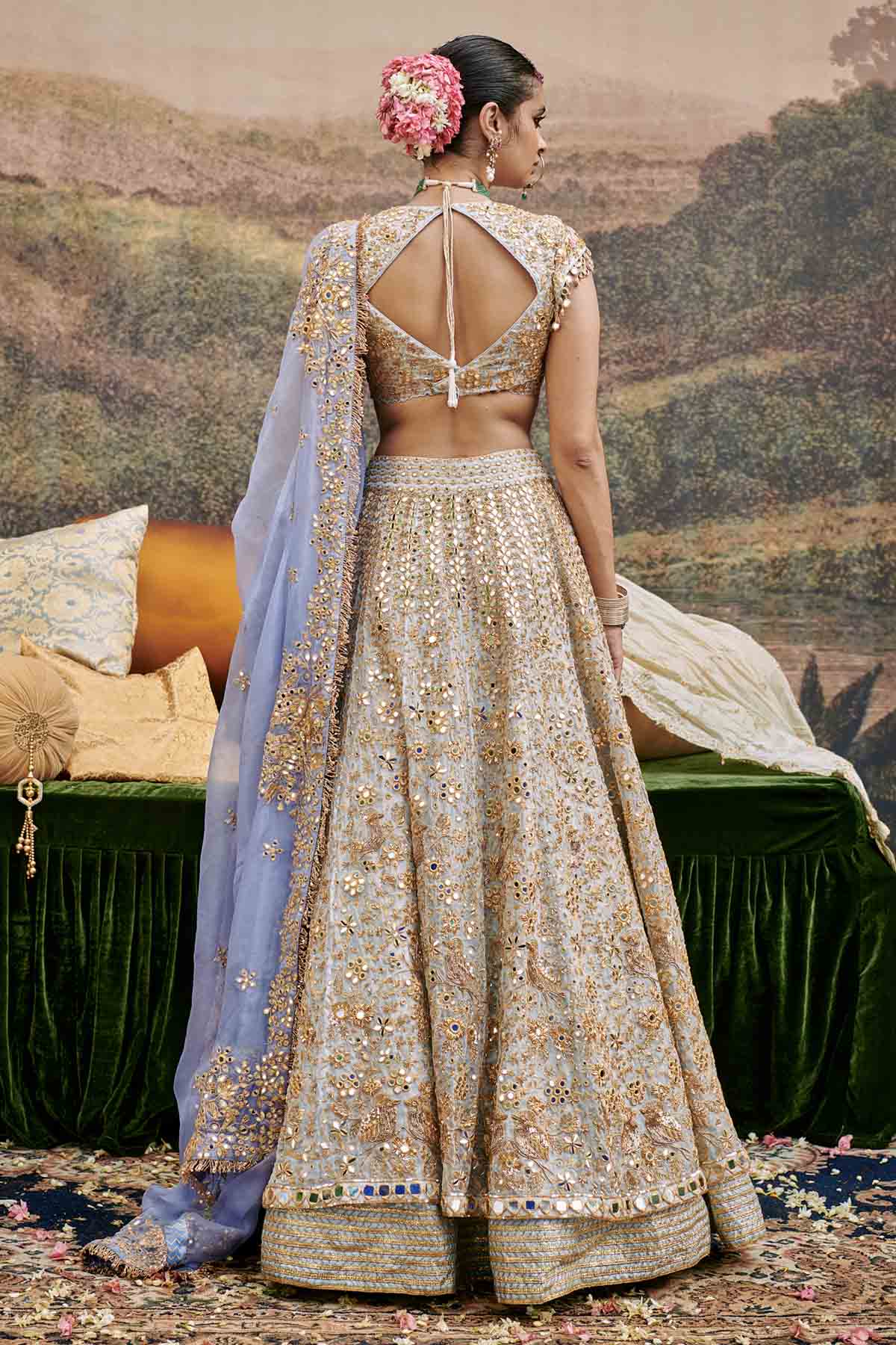 Blue Cape Sleeves Lehenga Set